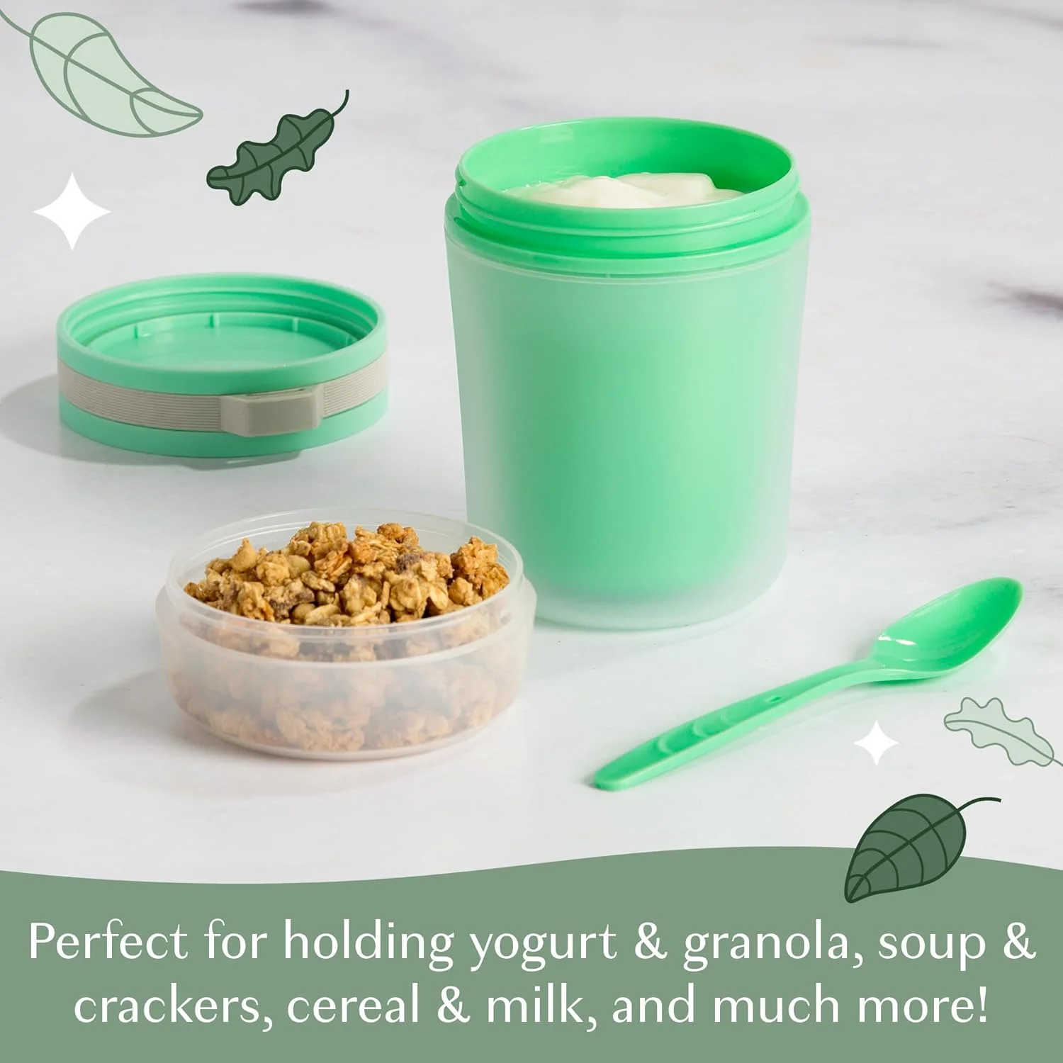 ظرف ماست عایق دوجداره گودفول، ظرف نگهداری مواد غذایی ضد نشت، ظرف اسنک با قاشق پلاستیکی قابل استفاده مجدد، قابل استفاده در مایکروویو، قابل شستشو در ماشین ظرفشویی، قابل استفاده در فریزر، 414 میلی لیتر، سبز ظرف ماست عایق دوجداره گودفول، ظرف نگهداری مواد غذایی ضد نشت، ظرف اسنک با قاشق پلاستیکی قابل استفاده مجدد، قابل استفاده در مایکروویو، قابل شستشو در ماشین ظرفشویی، قابل استفاده در فریزر، 414 میلی لیتر، سبز