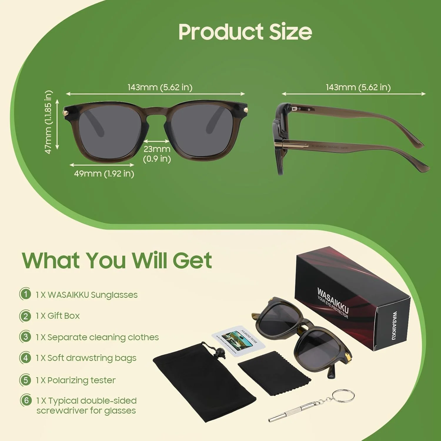 عینک آفتابی پلاریزه WASAIKKU زنانه با محافظت در برابر اشعه ماوراء بنفش، عینک آفتابی شیک و مد روز، سایه های کلاسیک برای بانوان