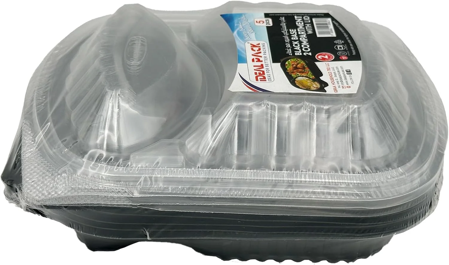Ideal Pack Black Base 2-Compartment Food Containers with Lids – 5 Pieces | Microwave, Freezer & Dishwasher Safe | Durable Containers for Meal Prep, Takeaway & Storage Ideal Pack Black Base 2-Compartment Food Containers with Lids – 5 Pieces | Microwave, Freezer & Dishwasher Safe | Durable Containers for Meal Prep, Takeaway & Storage