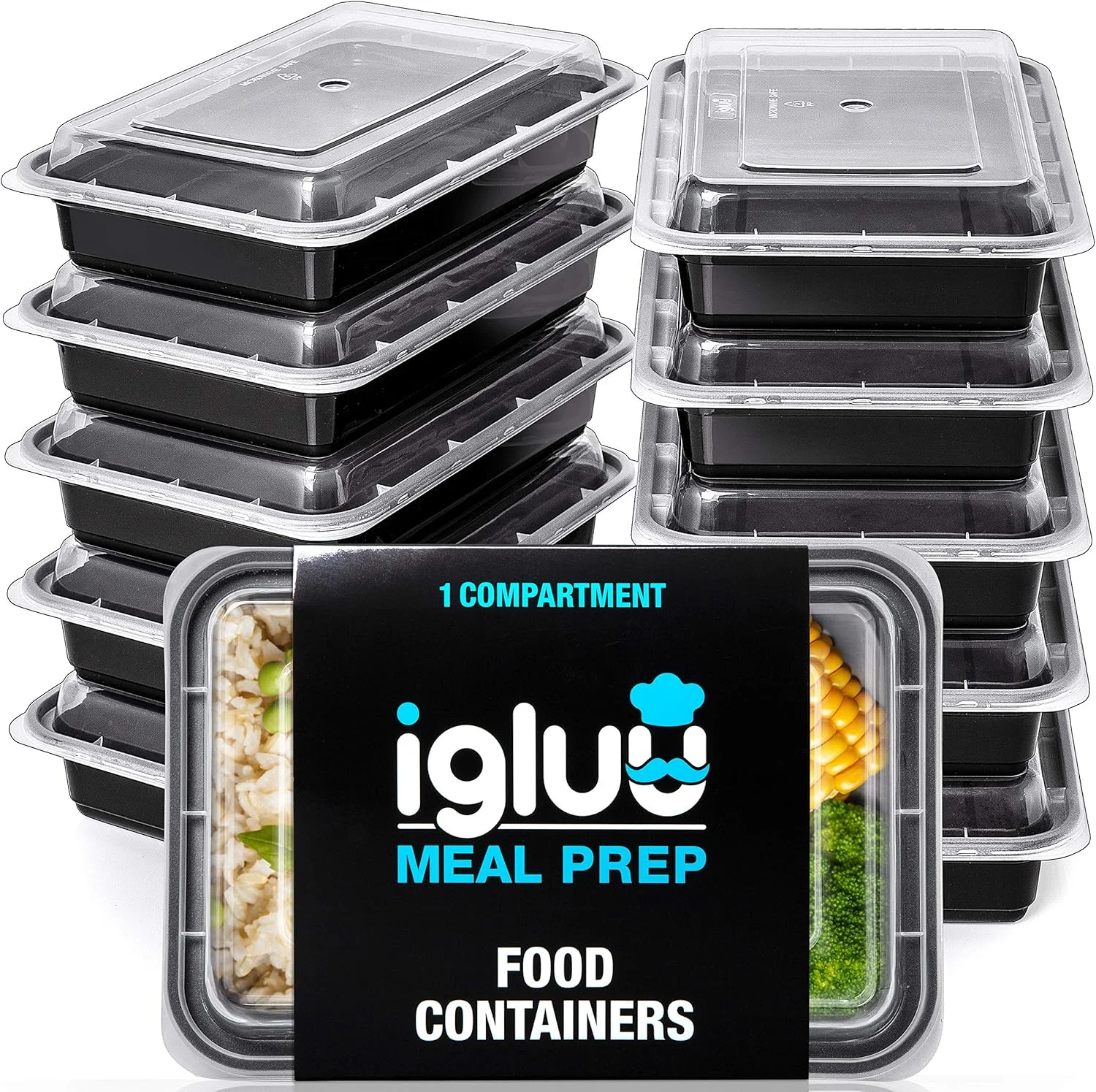 Igluu Meal Prep Containers Reusable 20 Pack 1-Compartment 828ml (28oz) BPA-Free Food Prep Containers with Airtight Lids – Durable Plastic, Stackable, Microwave, Freezer & Dishwasher Safe