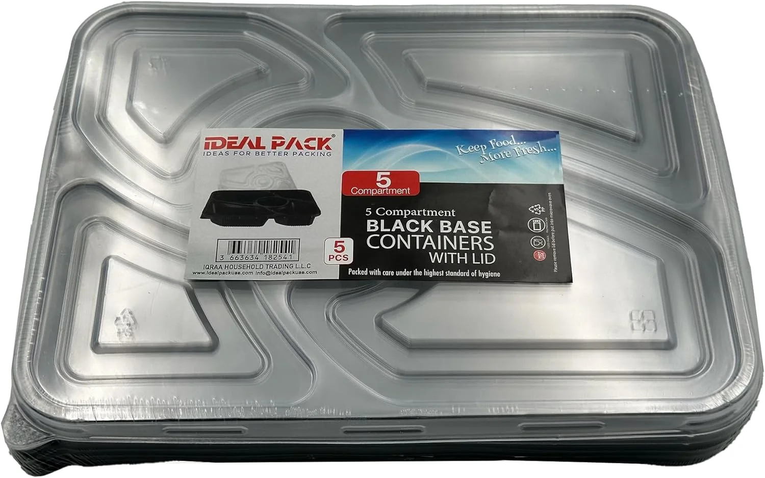 ظروف غذای 5 قسمتی با پایه مشکی Ideal Pack به همراه درب – 5 عدد | ظروف آماده سازی غذا بدون BPA با محفظه | قابل استفاده در مایکروویو، فریزر و ماشین ظرفشویی | سبک بنتو برای کنترل وعده و بیرون بر ظروف غذای 5 قسمتی با پایه مشکی Ideal Pack به همراه درب – 5 عدد | ظروف آماده سازی غذا بدون BPA با محفظه | قابل استفاده در مایکروویو، فریزر و ماشین ظرفشویی | سبک بنتو برای کنترل وعده و بیرون بر