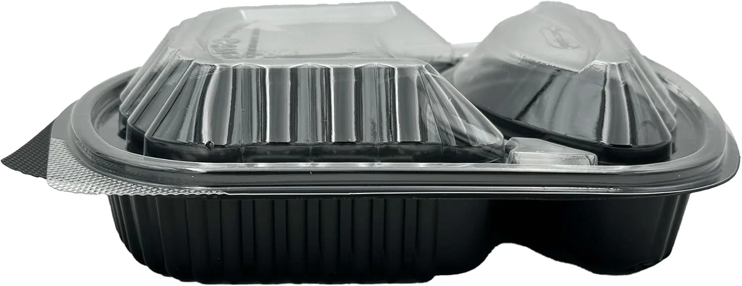 Ideal Pack Black Base 2-Compartment Food Containers with Lids – 5 Pieces | Microwave, Freezer & Dishwasher Safe | Durable Containers for Meal Prep, Takeaway & Storage Ideal Pack Black Base 2-Compartment Food Containers with Lids – 5 Pieces | Microwave, Freezer & Dishwasher Safe | Durable Containers for Meal Prep, Takeaway & Storage