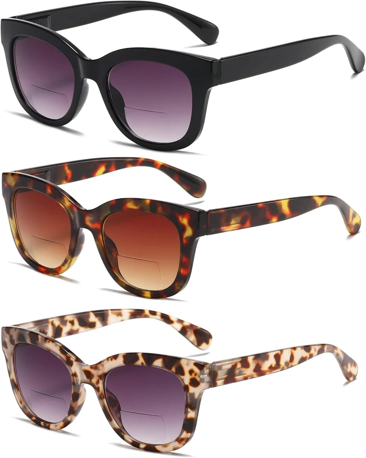 عینک آفتابی دو دید زنانه، عینک مطالعه آفتابی 3 عددی UV400 با لولای فنری