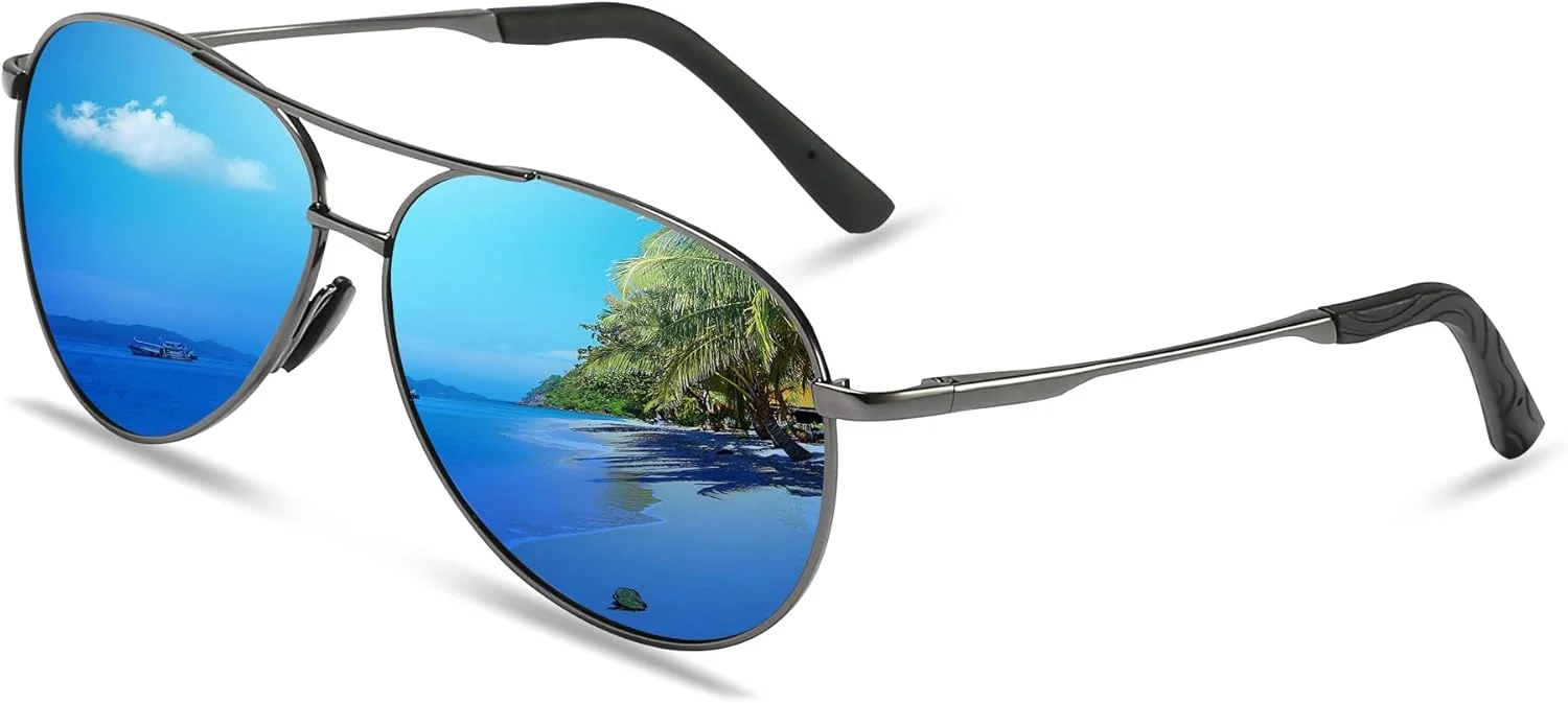 عینک آفتابی YUKANNA خلبانی پلاریزه مردانه و زنانه با محافظت UV 400 و فریم فلزی مناسب رانندگی، گلف و ماهیگیری