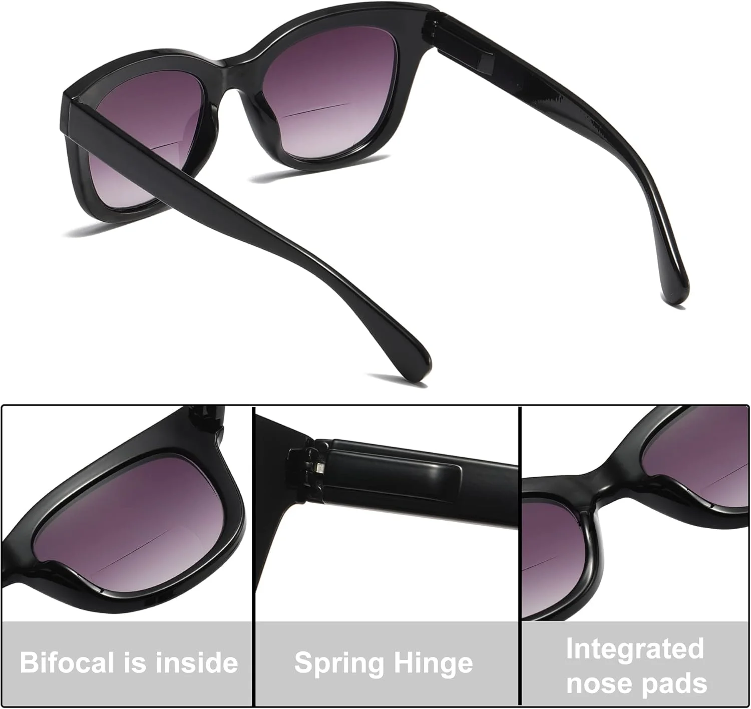 عینک آفتابی دو دید زنانه، عینک مطالعه آفتابی 3 عددی UV400 با لولای فنری