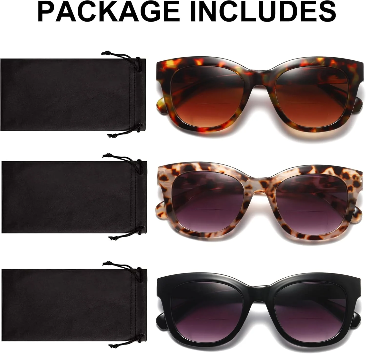 عینک آفتابی دو دید زنانه، عینک مطالعه آفتابی 3 عددی UV400 با لولای فنری