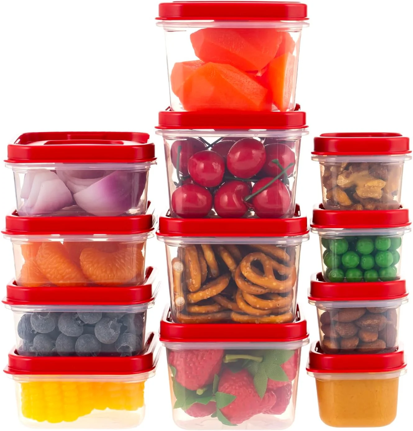 IRIS USA Meal Prep Containers, Assorted Sizes - 12 Piece, Food Storage Containers With Lids, To Go Take Out Plastic Food Storage, Food Prep, Microwave Dishwasher Freezer Safe, BPA Free, Clear/Red
