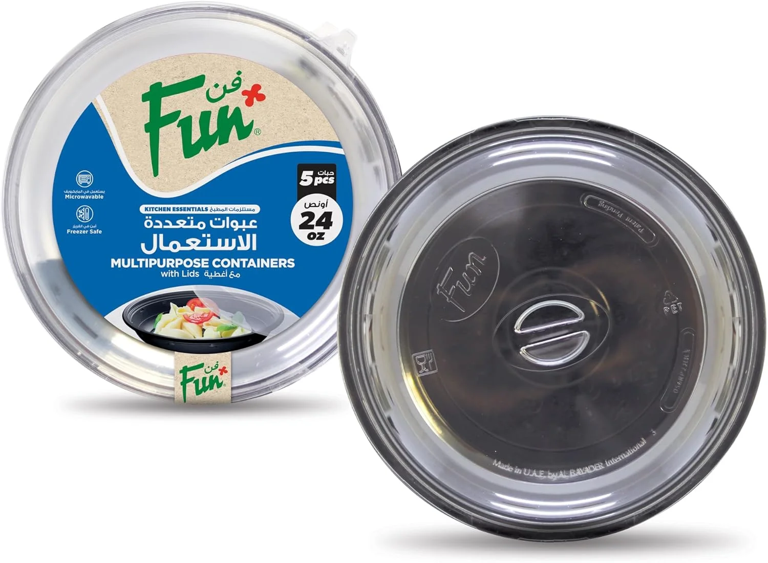 ظرف غذای گرد مشکی یکبار مصرف چند منظوره و کاربردی فان با درب - بسته 5 عددی - 24 اونس