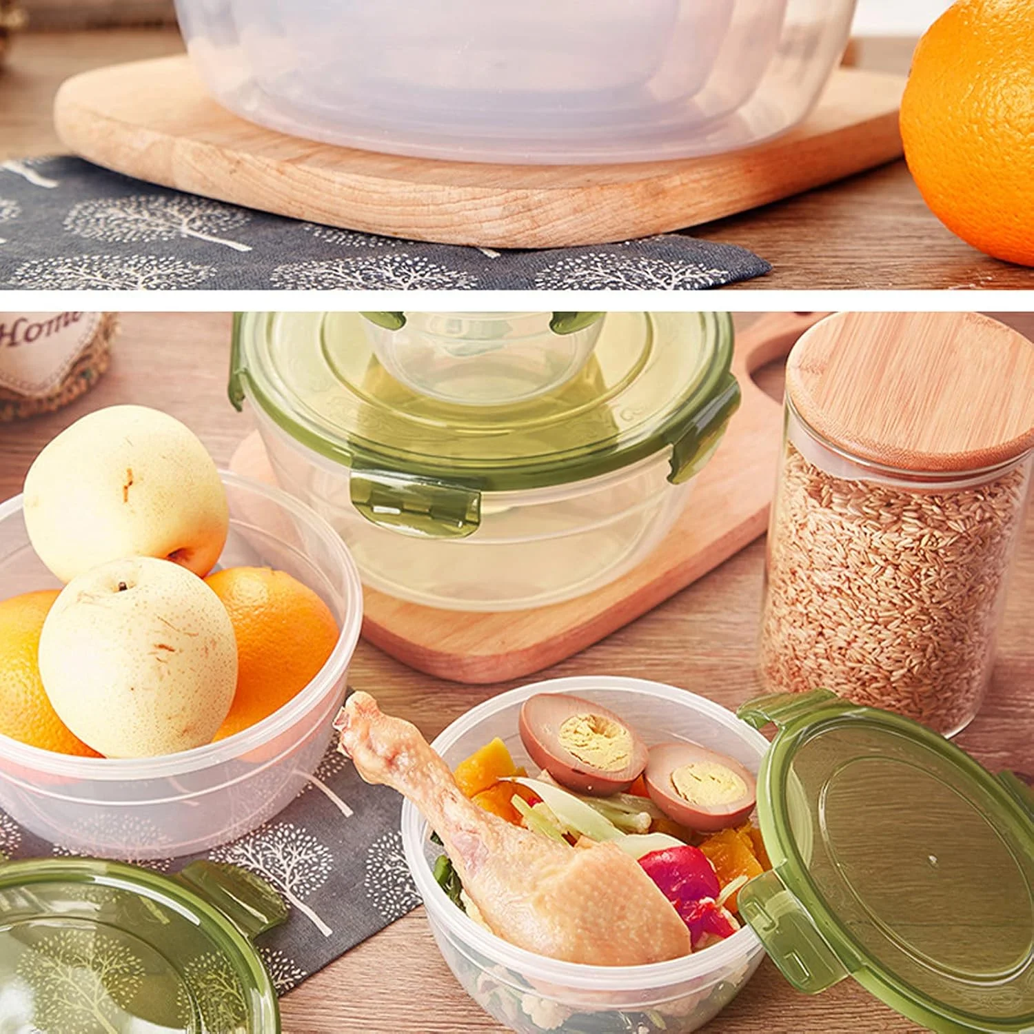 ست ظروف نگهداری مواد غذایی JMYDecor، جعبه ناهار گرد، ظروف پلاستیکی درب دار و قابل چیدن آشپزخانه، 4 تکه، مناسب برای ماشین ظرفشویی، فریزر، مایکروویو، شفاف ست ظروف نگهداری مواد غذایی JMYDecor، جعبه ناهار گرد، ظروف پلاستیکی درب دار و قابل چیدن آشپزخانه، 4 تکه، مناسب برای ماشین ظرفشویی، فریزر، مایکروویو، شفاف