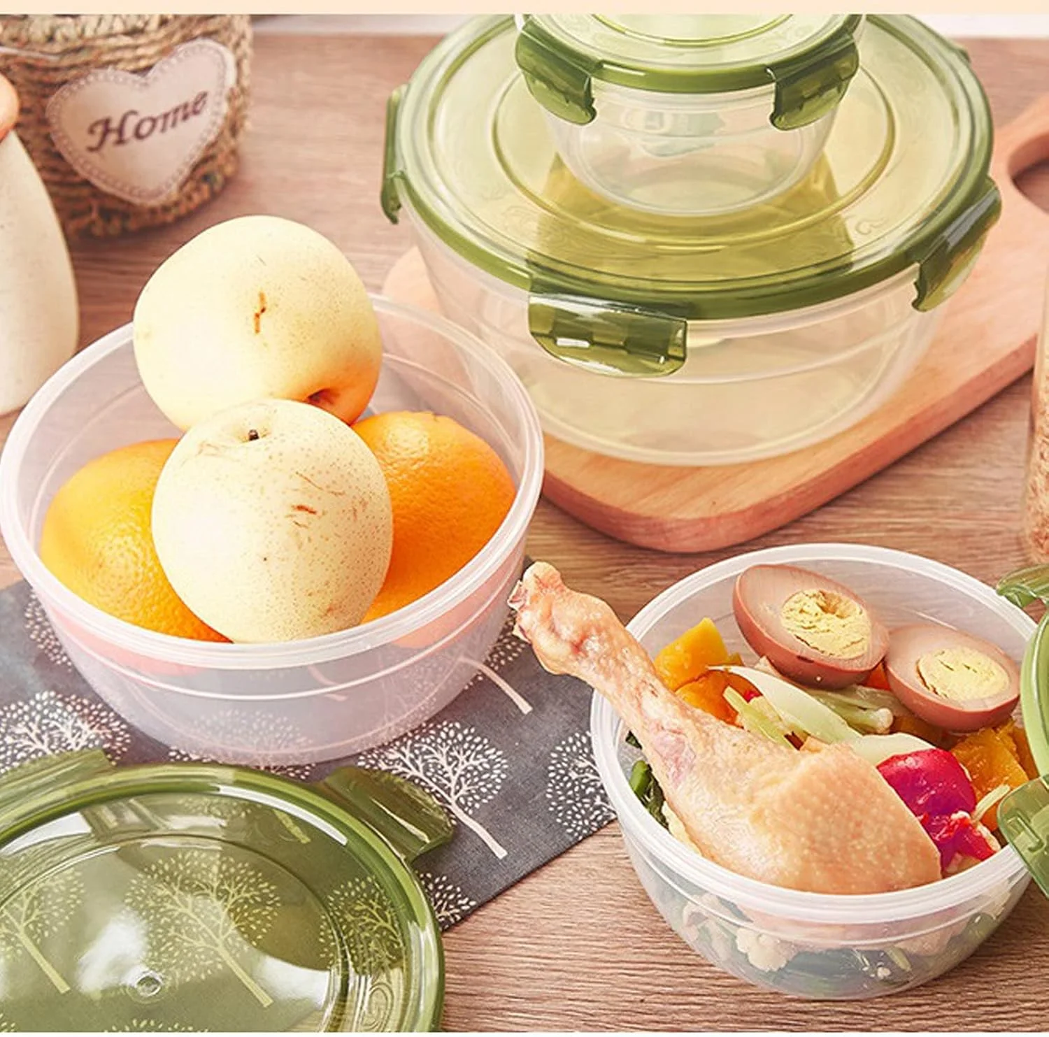 ست ظروف نگهداری مواد غذایی JMYDecor، جعبه ناهار گرد، ظروف پلاستیکی درب دار و قابل چیدن آشپزخانه، 4 تکه، مناسب برای ماشین ظرفشویی، فریزر، مایکروویو، شفاف ست ظروف نگهداری مواد غذایی JMYDecor، جعبه ناهار گرد، ظروف پلاستیکی درب دار و قابل چیدن آشپزخانه، 4 تکه، مناسب برای ماشین ظرفشویی، فریزر، مایکروویو، شفاف