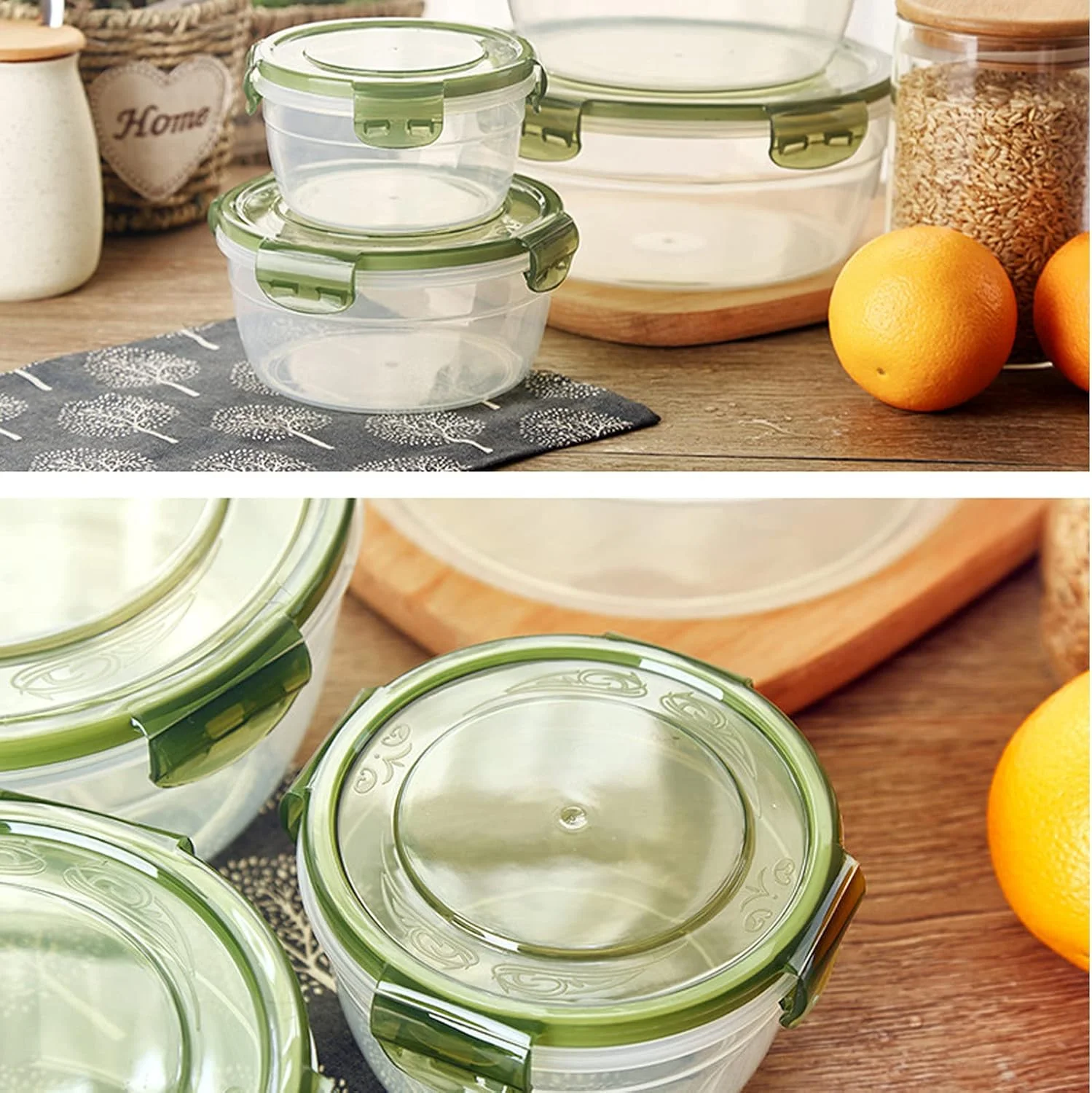 ست ظروف نگهداری مواد غذایی JMYDecor، جعبه ناهار گرد، ظروف پلاستیکی درب دار و قابل چیدن آشپزخانه، 4 تکه، مناسب برای ماشین ظرفشویی، فریزر، مایکروویو، شفاف ست ظروف نگهداری مواد غذایی JMYDecor، جعبه ناهار گرد، ظروف پلاستیکی درب دار و قابل چیدن آشپزخانه، 4 تکه، مناسب برای ماشین ظرفشویی، فریزر، مایکروویو، شفاف