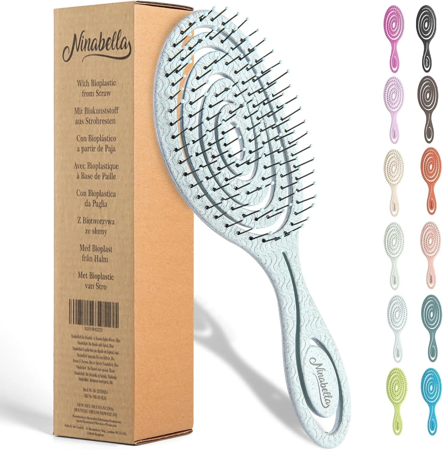 برس باز کننده گره مو نینابلا - برس موی فر و مجعد مرطوب - ضد شکستگی و باز کننده گره برای اکستنشن موی زنانه - طراحی مارپیچی ارگونومیک - آبی روشن