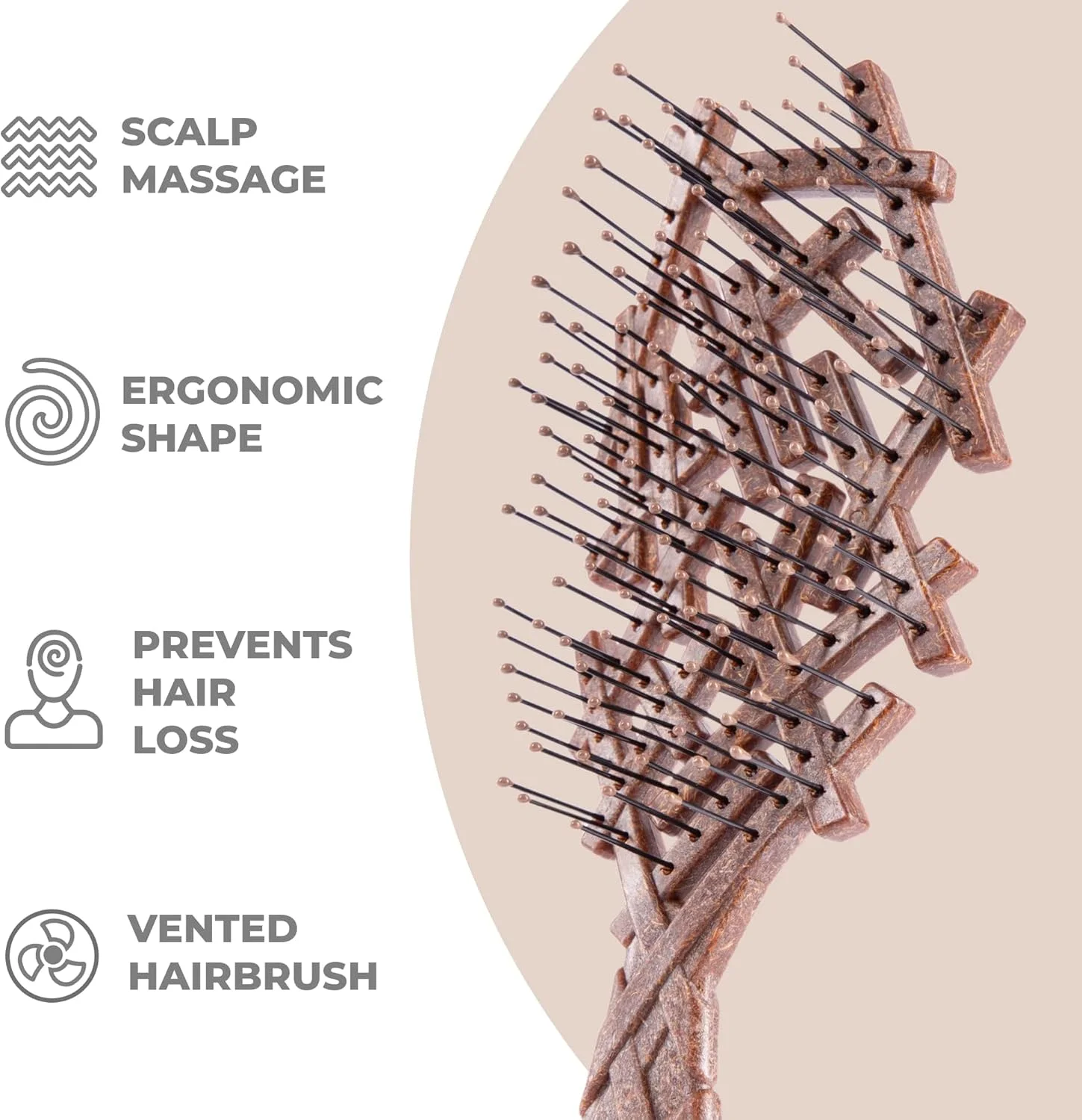 برس موی ارگانیک نینابلا برای زنان، مردان و کودکان - برس باز کننده گره بدون کشیدن مو برای موهای فر، بلند و خیس - برس باز کننده گره پایدار ساخته شده از پوسته نارگیل - قهوه ای