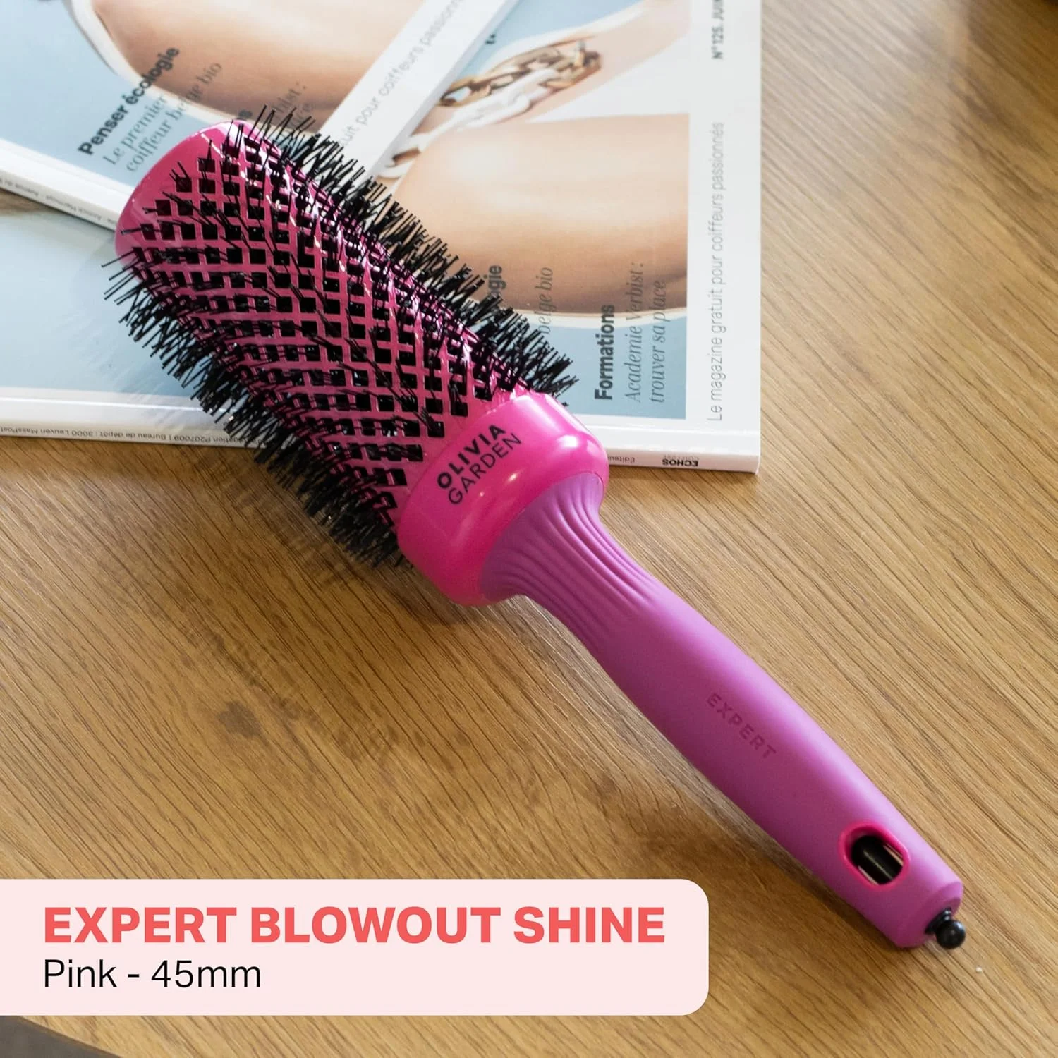 برس گرد سرامیکی الیویا گاردن Expert Blowout Shine - صورتی - 45 - با روکش سرامیکی برای براشینگ صاف، موهای بدون وز و درخشش فوق العاده