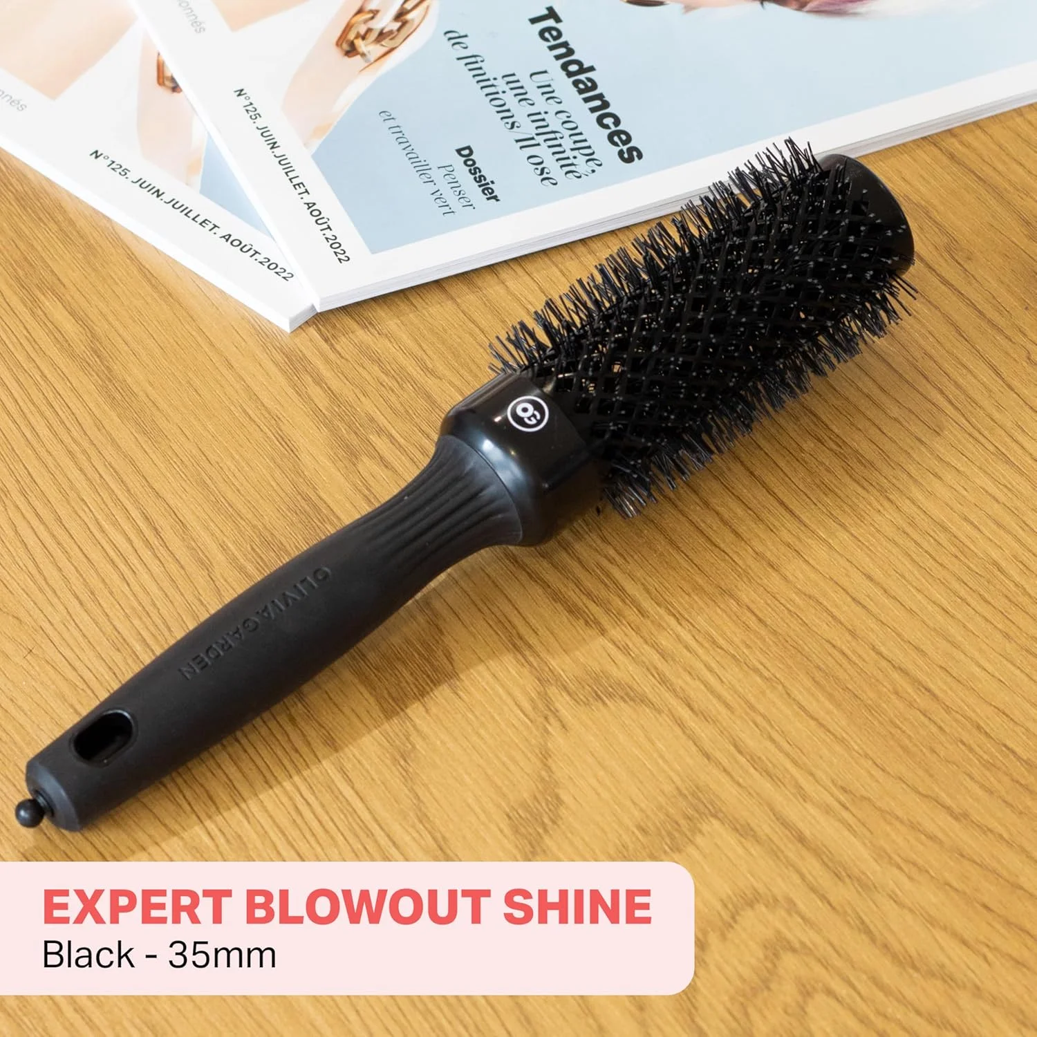 برس گرد Olivia Garden - Expert Blowout Shine مشکی 35، زنانه، موهای صاف، سبک وزن، دارای تهویه، کاهش دهنده الکتریسیته ساکن، 1 عدد، 25.5 x 5 x 5 سانتی متر، 80 گرم، مشکی، پلاستیک نایلون، ID2015