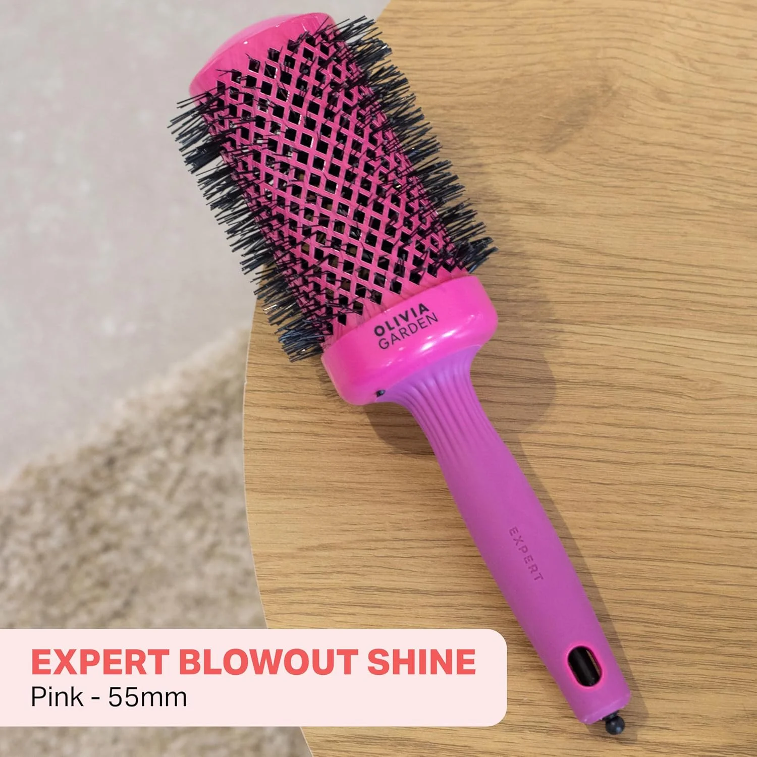 برس گرد سرامیکی Olivia Garden Expert Blowout Shine - صورتی - سایز 55، برای براشینگ صاف، بدون وز و درخشش مو