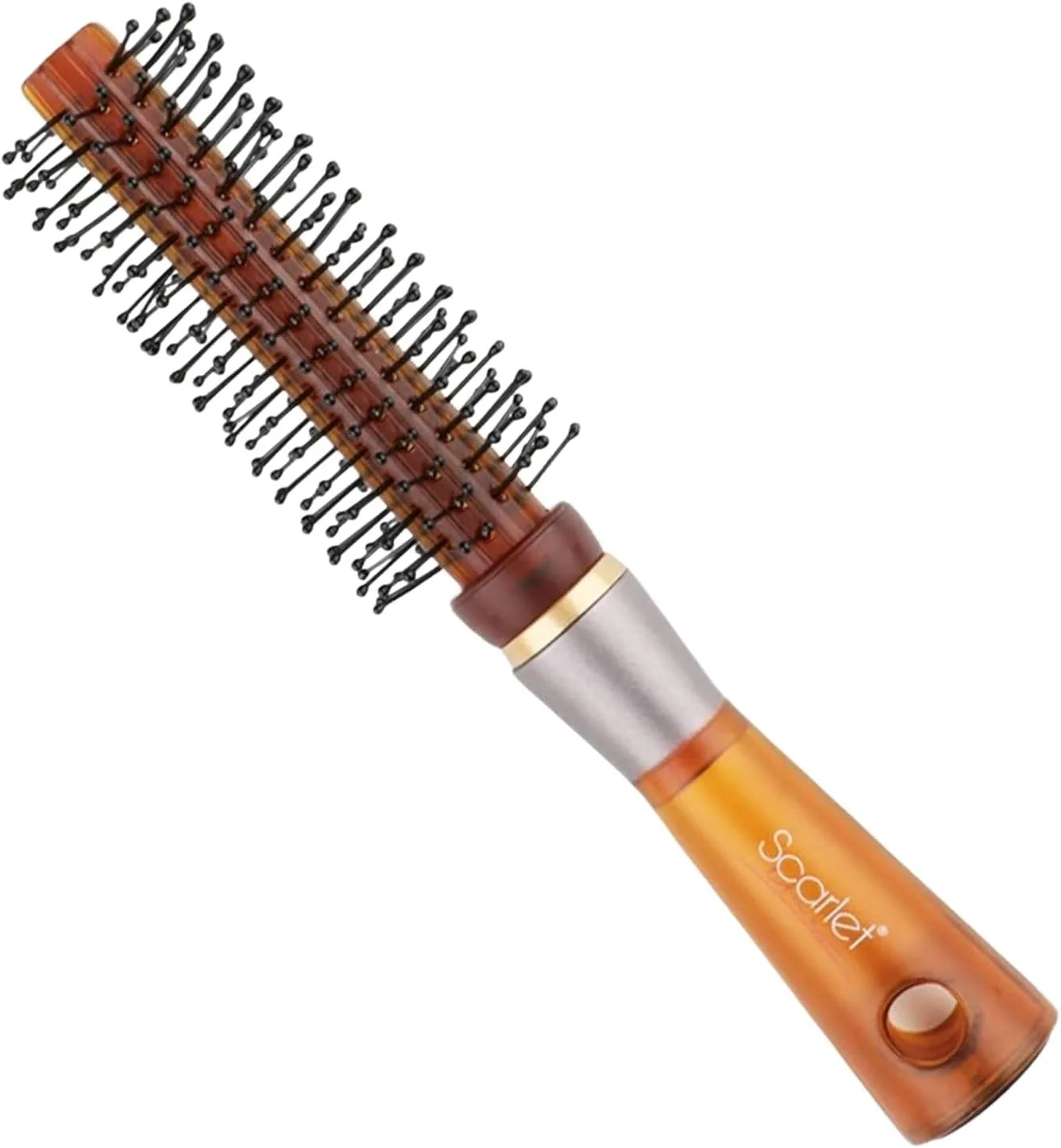 برس گرد کوچک حرفه ای Scarlet Line برای حالت دادن مو با دسته ضد لغزش و موهای نایلونی نوک توپی برای خانم ها و آقایان - رنگ قهوه ای
