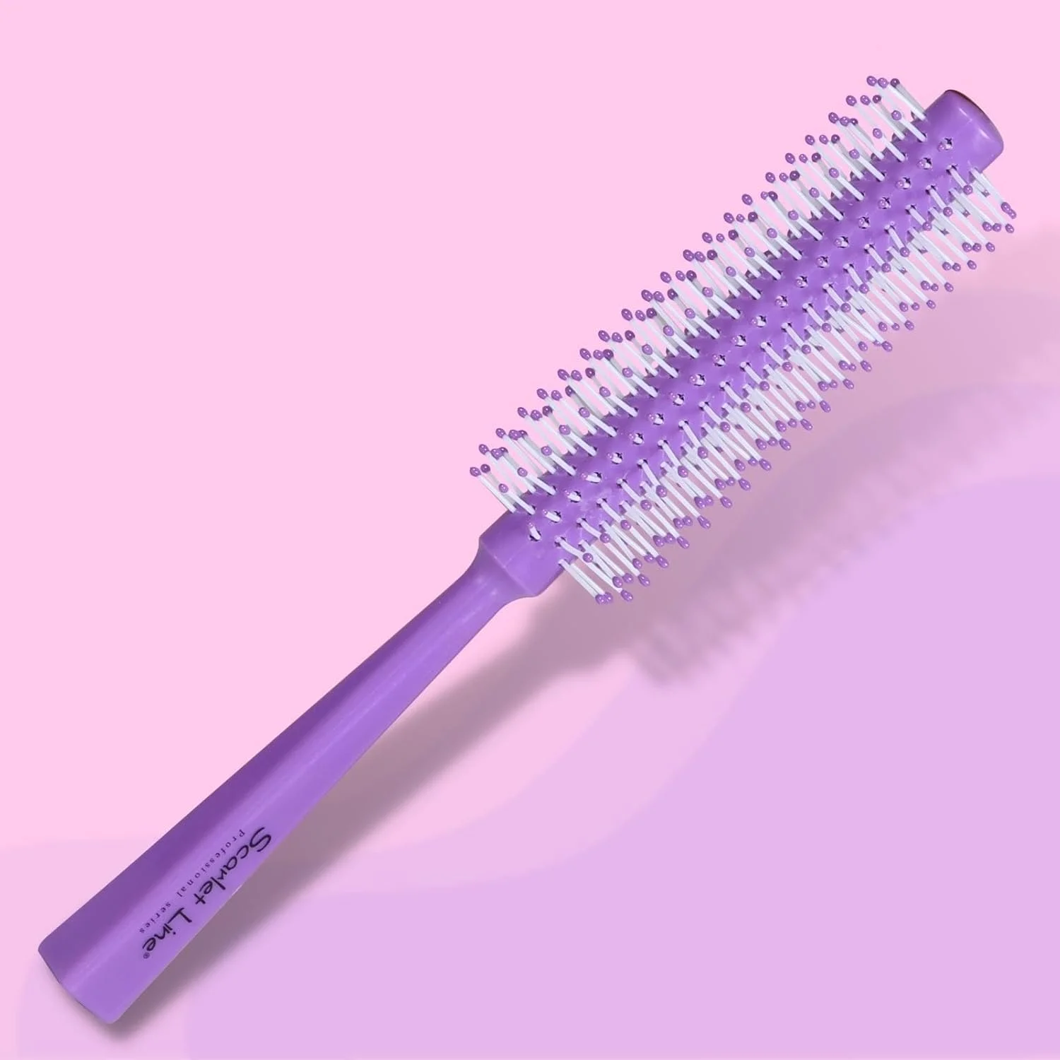 برس گرد متوسط حرفه ای Scarlet Line با دسته ضد لغزش، برس گرد با نوک توپی نایلونی برای حالت دادن به مو - بنفش