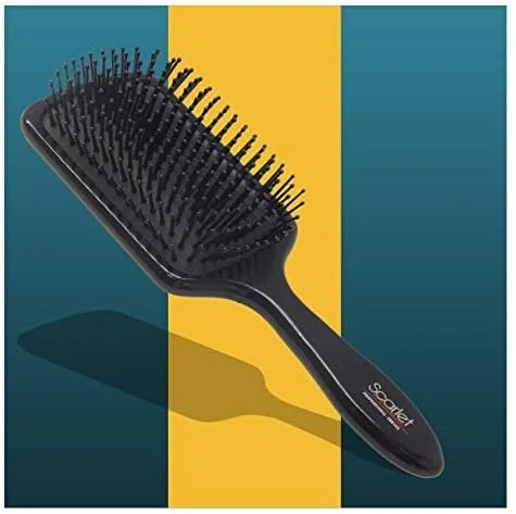 برس مو پدالی متوسط حرفه ای Scarlet Line با موهای مقاوم در برابر حرارت و دسته چوبی ضد الکتریسیته ساکن، برس پدالی خشک کننده و حالت دهنده سریع مو برای آقایان و خانم ها، رنگ مشکی، لوکس