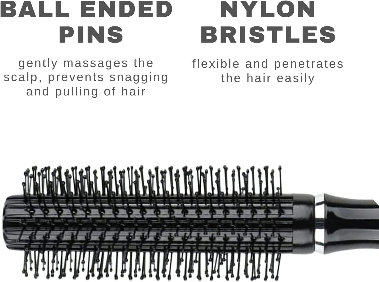 برس گرد حرفه ای مو Scarlet Line برای حالت دادن مو با دسته ضد لغزش و موهای نایلونی نوک توپی برای زنان و مردان - رنگ مشکی