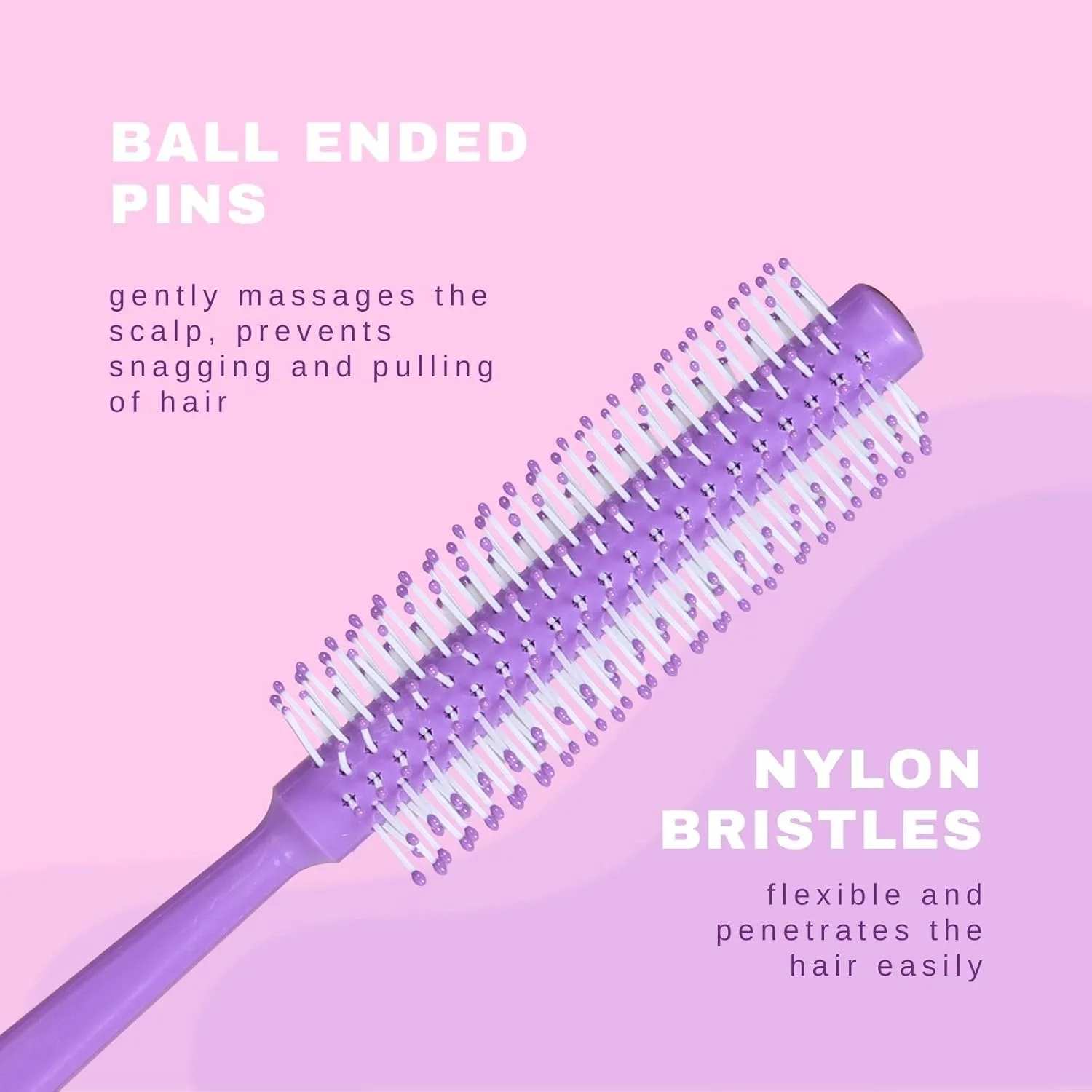 برس گرد متوسط حرفه ای Scarlet Line با دسته ضد لغزش، برس گرد با نوک توپی نایلونی برای حالت دادن به مو - بنفش