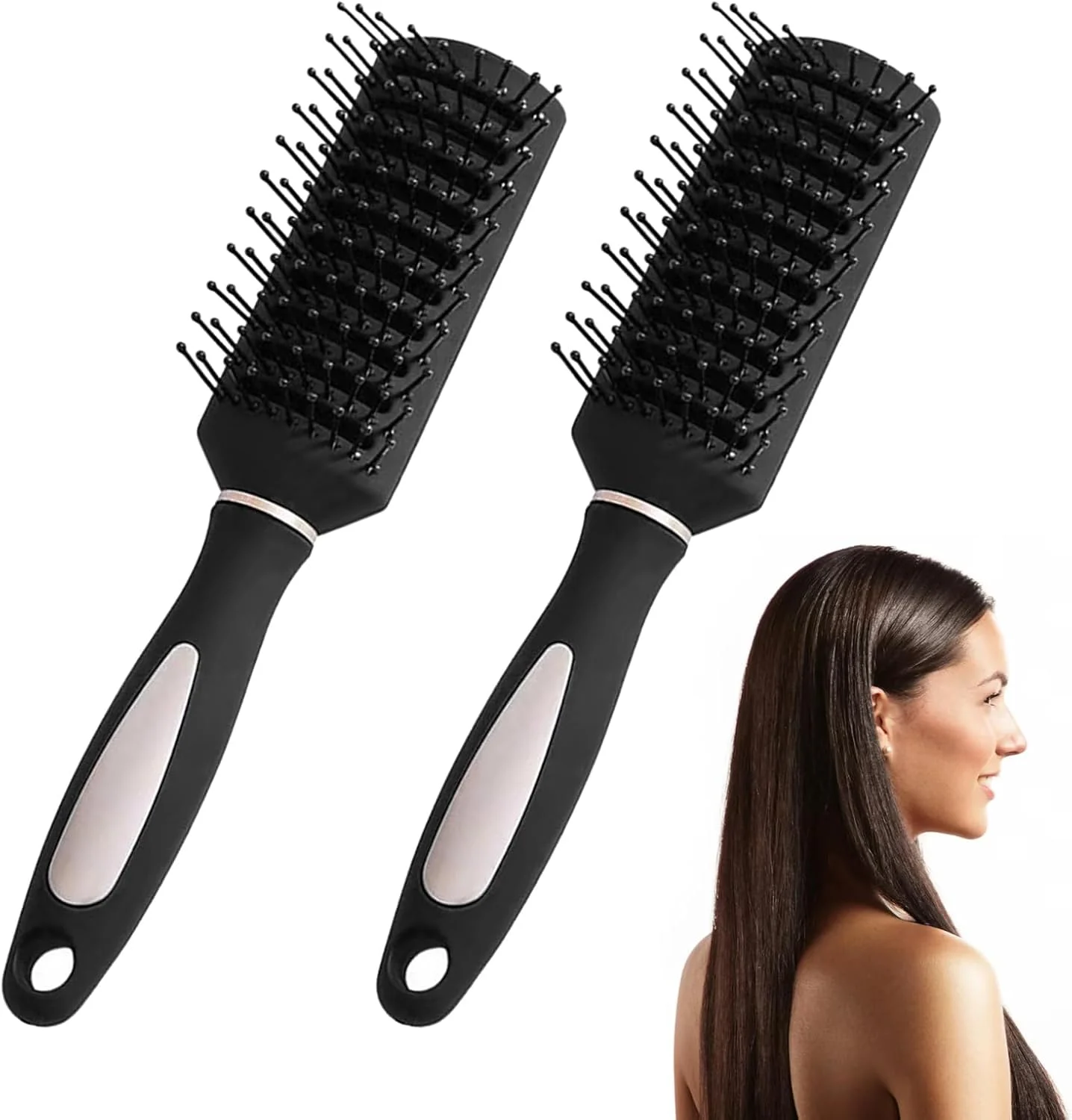 ست برس مو دو عددی، برس حالت دهنده مو برای خانم ها، باز کردن گره های ملایم و فر کردن مو بدون حرارت، شانه پارویی گرد ضد الکتریسیته ساکن برای انواع مو، ابزار حالت دهی مو در خانه