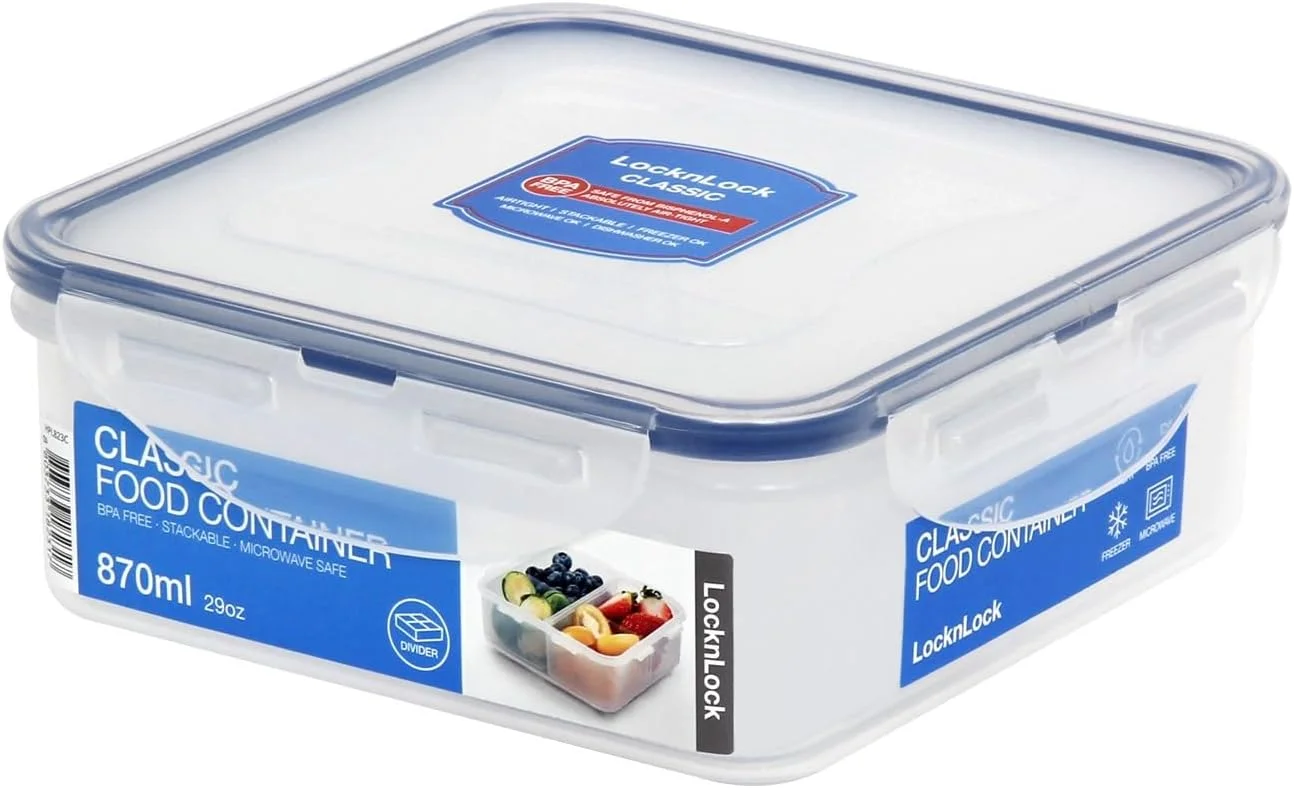 ظرف غذای لاک اند لاک مدل Easy Essentials مناسب آماده سازی غذا، شفاف، مربعی (چهار قسمتی) - 870 میلی لیتر، HPL823C