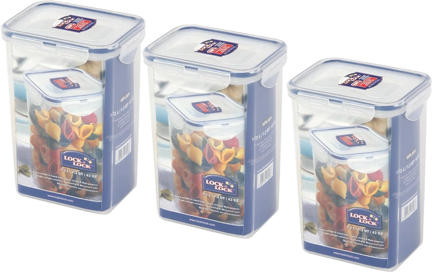 ظرف نگهداری غذای مستطیلی 1.3 لیتری LocknLock - بدون BPA، قابل استفاده در مایکروویو، فریزر و ماشین ظرفشویی - بسته 3 عددی