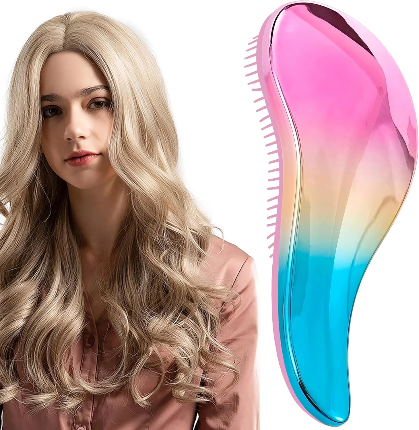 برس باز کننده گره مو نهایی برای موهای ضخیم و مجعد، برس بدون درد با دندانه های انعطاف پذیر برای بزرگسالان و کودکان - با قابلیت نگهداری آسان، ایده آل برای حمام و مسافرت