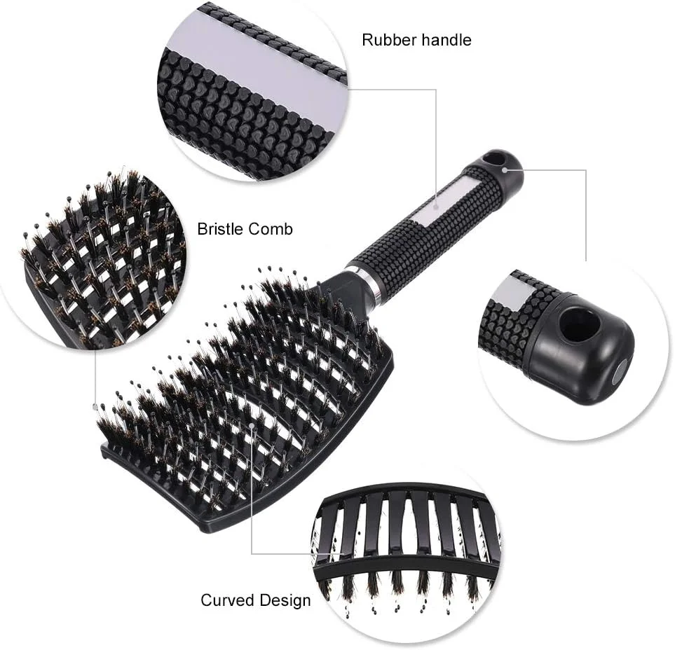 مجموعه ۳ عددی برس مو umorismo، برس منحنی تهویه دار، برس باز کننده گره مو، برس حالت دهنده مو برای موهای طبیعی، فر، صاف، مرطوب یا خشک