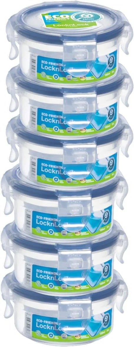 ظرف غذای گرد لاک اند لاک 100 میلی لیتر – بسته 6 عددی | ضد هوا و ضد نشت | بدون BPA | سازگار با محیط زیست | ایده آل برای سس ها، غذای کودک و تنقلات