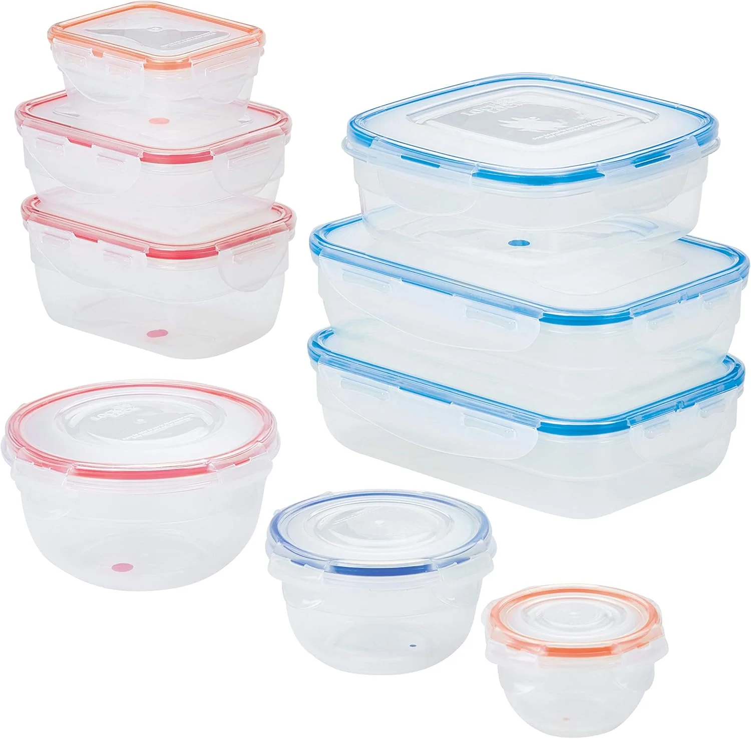 ظروف نگهداری مواد غذایی 18 تکه لاک اند لاک مدل Easy Essentials Color Mates، بدون BPA، شفاف