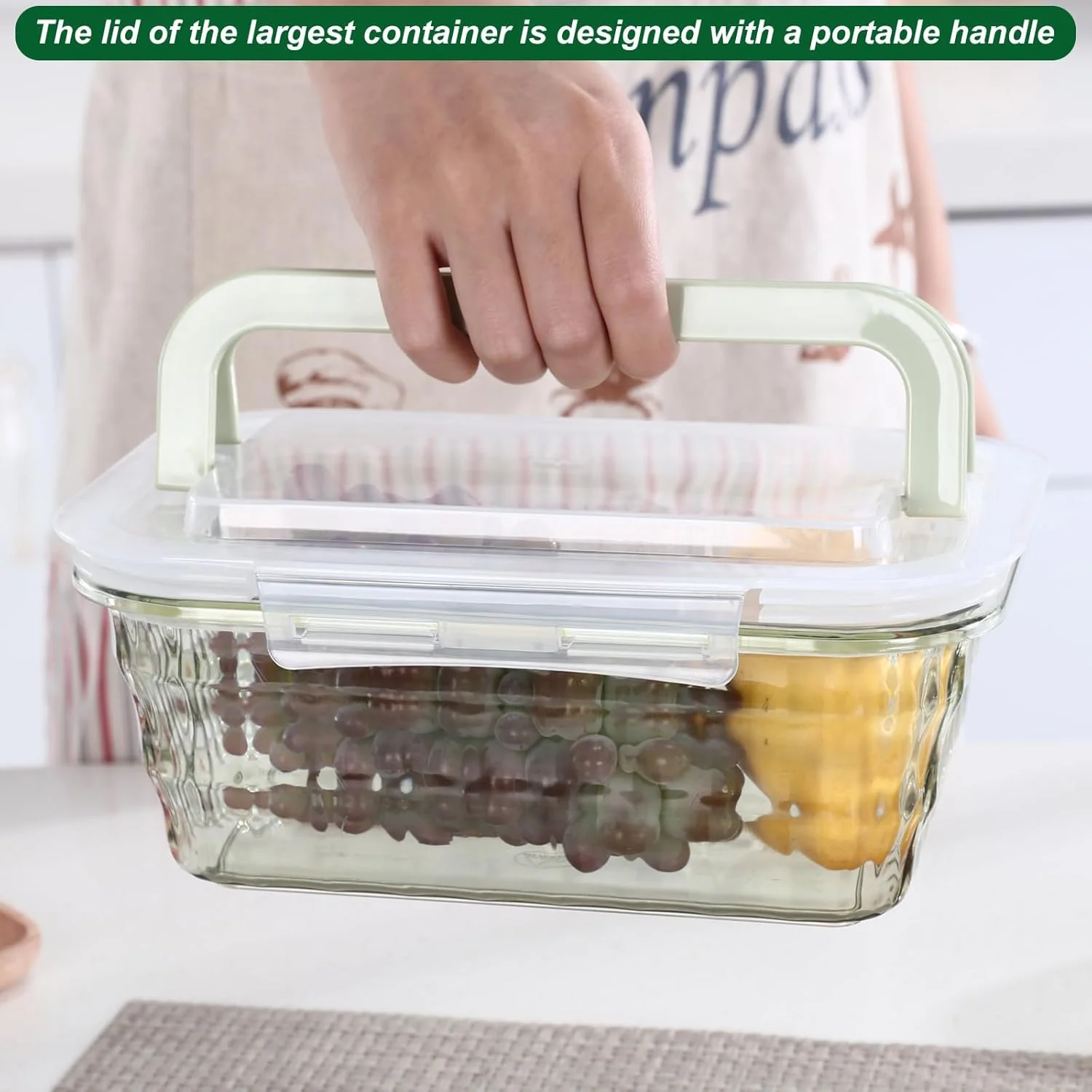 KASTWAVE ست کاسه سالاد 3 عددی با درب، ظروف نگهداری مواد غذایی بدون BPA، ظروف پلاستیکی آماده سازی غذا با دسته، مناسب برای تنقلات، میوه ها و ناهار بیرون بر، سبز