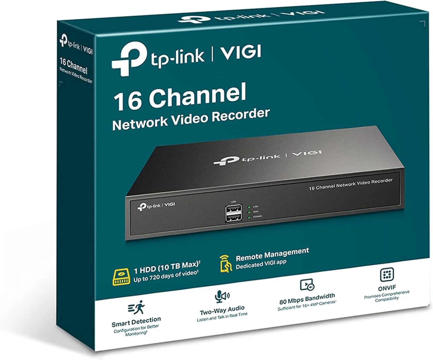 دستگاه ضبط ویدیویی تحت شبکه 16 کانال TP-Link VIGI NVR1016H، H.265+، سازگار با Onvif، 1 رابط هارد دیسک (تا 10 ترابایت)، ضبط مداوم 24/7، HDMI/VGA