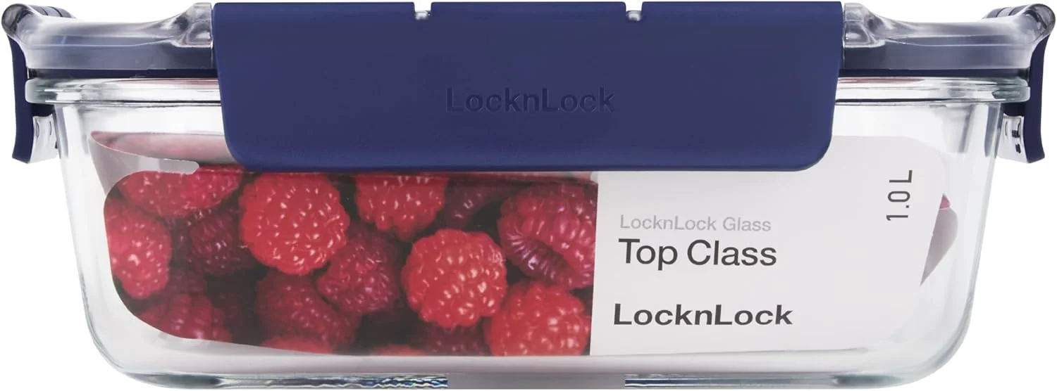 ظرف نگهداری مواد غذایی لاک اند لاک سری Top Class - شیشه ای با درب پلاستیکی بدون BPA - قابل چیدن - ضد نشت - مستطیلی، 1 لیتر