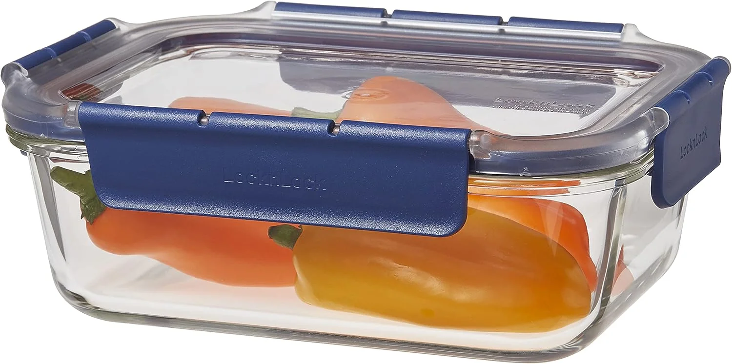 ظرف نگهداری مواد غذایی لاک اند لاک سری Top Class - شیشه ای با درب پلاستیکی بدون BPA - قابل چیدن - ضد نشت - مستطیلی، 1 لیتر
