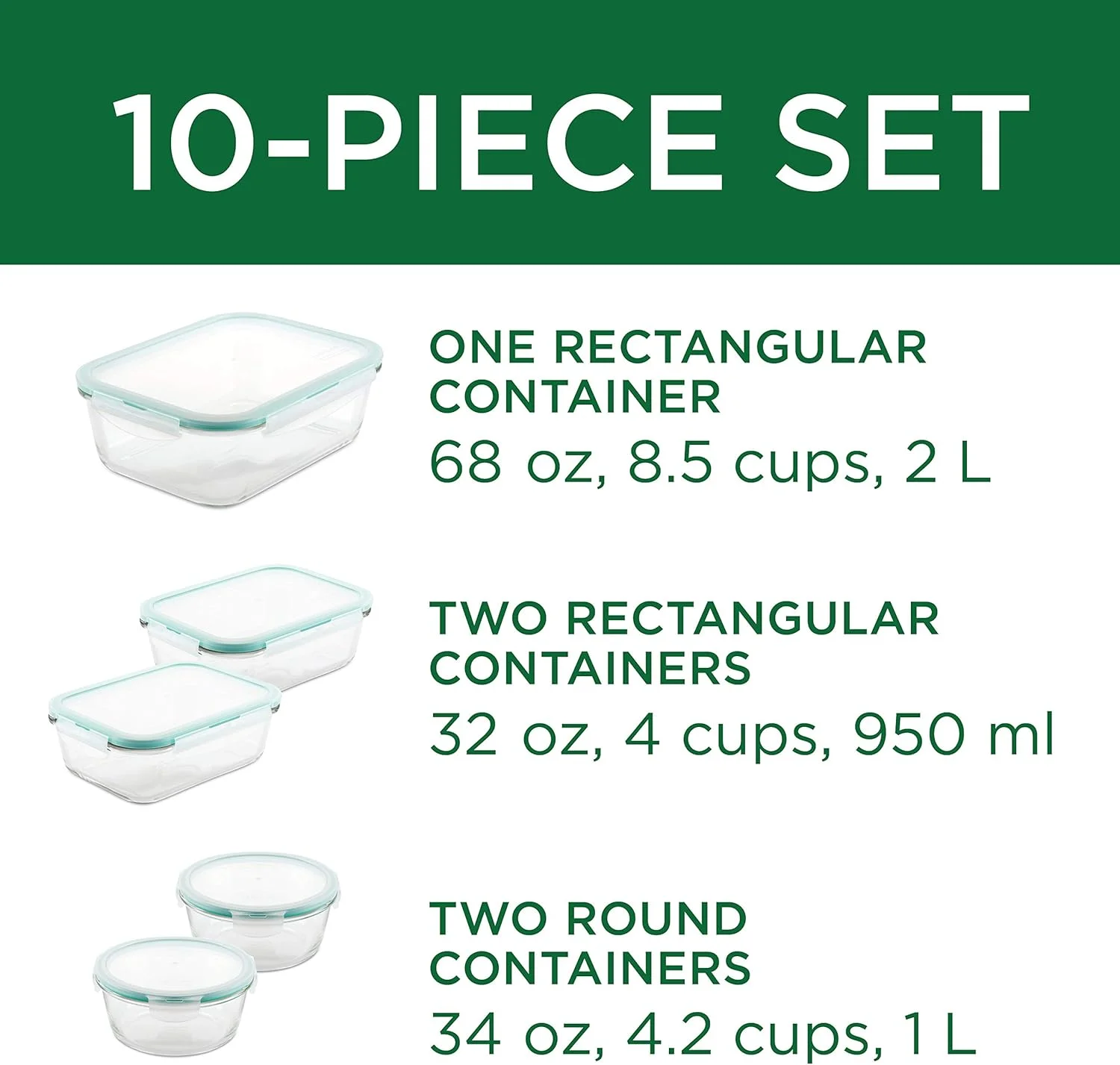 ست ظروف نگهداری غذا شیشه ای لاک اند لاک مدل Purely Better، ۱۰ تکه، شفاف