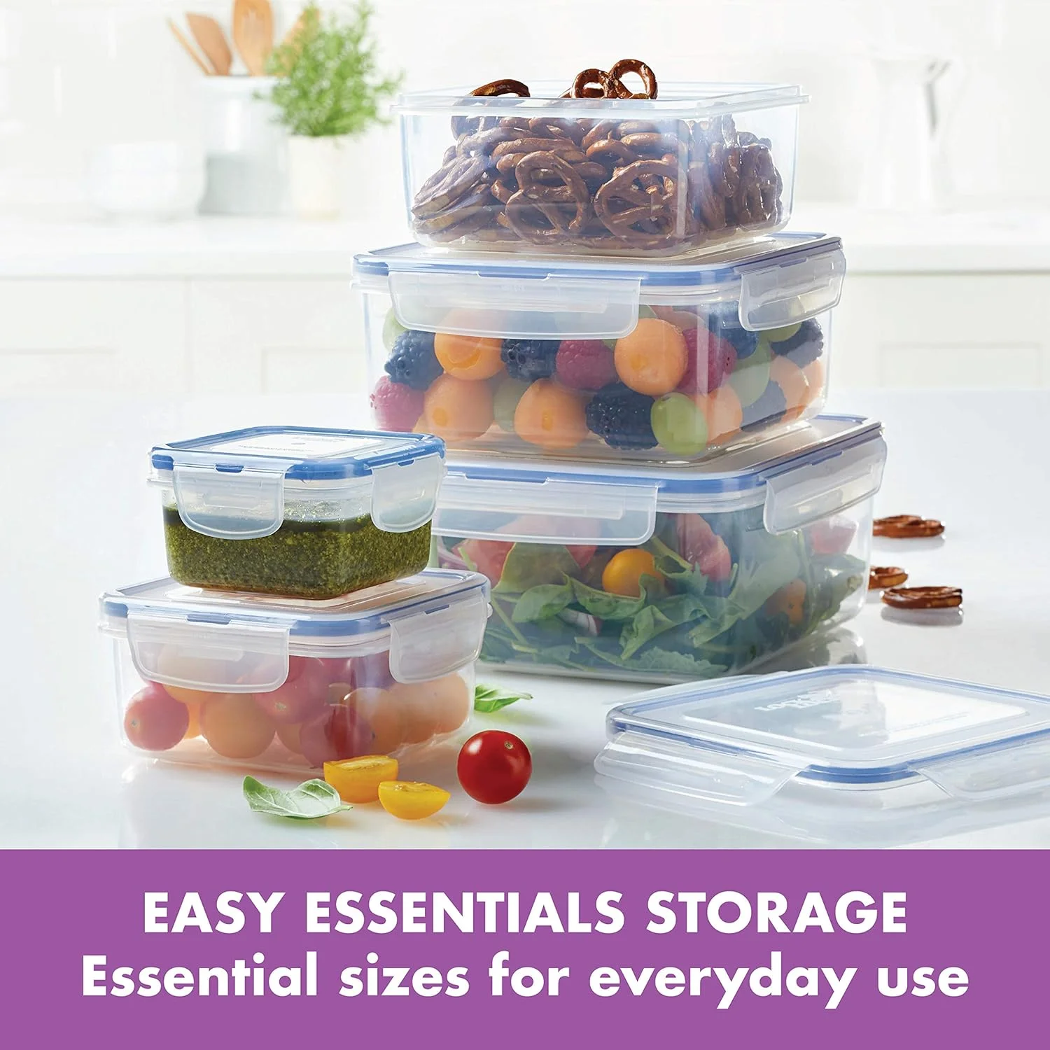 ظروف نگهداری مواد غذایی لاک اند لاک Easy Essentials با درب های محکم و بدون BPA، 10 تکه - مربع، شفاف ظروف نگهداری مواد غذایی لاک اند لاک Easy Essentials با درب های محکم و بدون BPA، 10 تکه - مربع، شفاف
