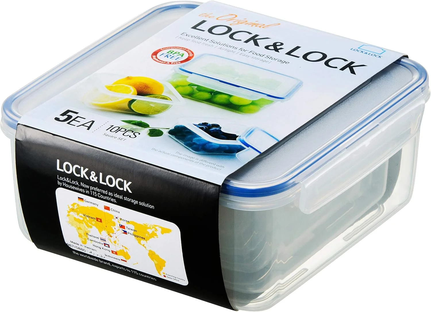 ظروف نگهداری مواد غذایی لاک اند لاک Easy Essentials با درب های محکم و بدون BPA، 10 تکه - مربع، شفاف ظروف نگهداری مواد غذایی لاک اند لاک Easy Essentials با درب های محکم و بدون BPA، 10 تکه - مربع، شفاف
