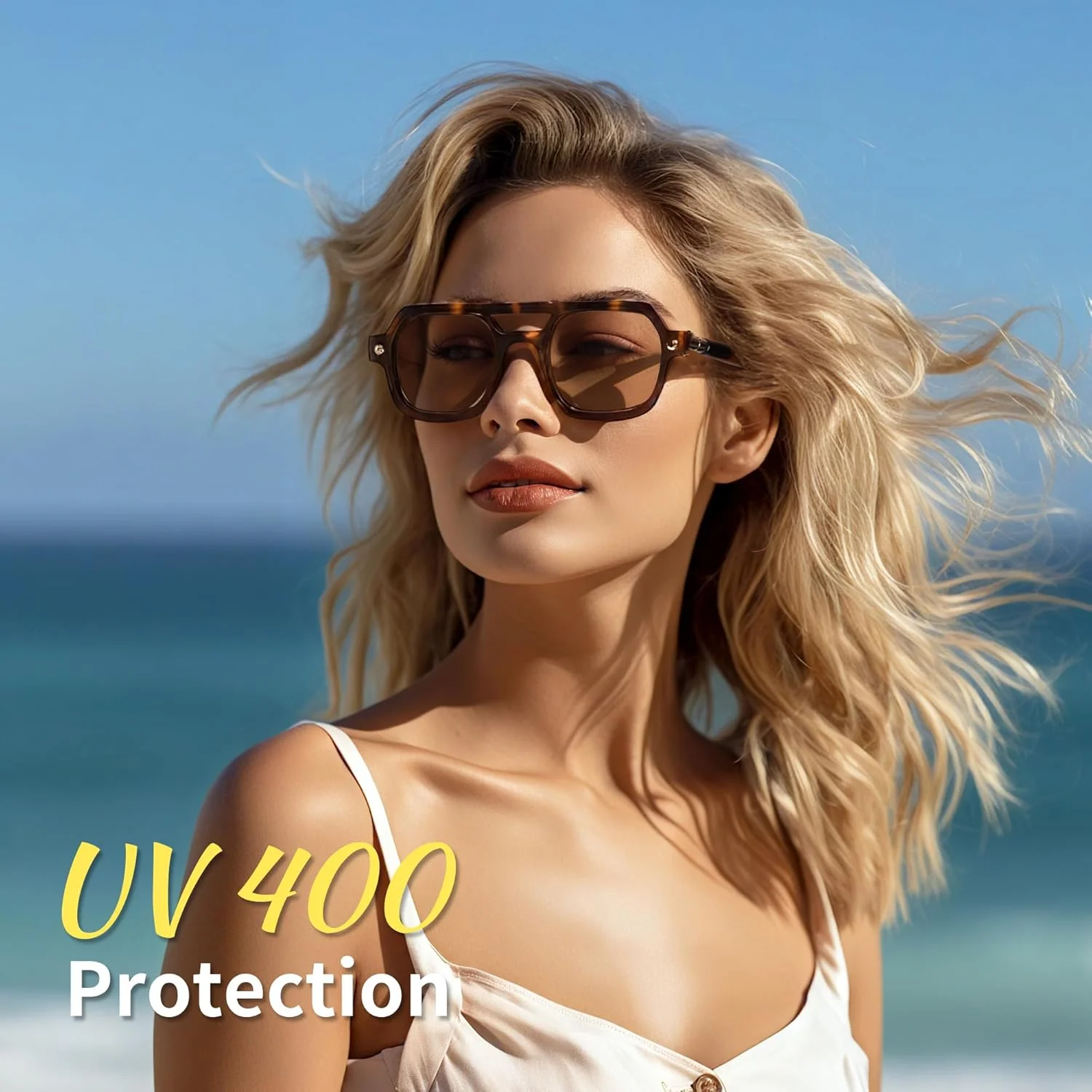 عینک آفتابی خلبانی مربعی وینتیج AGGKKY دهه 70 زنانه مردانه، فریم شیک و کلاسیک رترو UV400