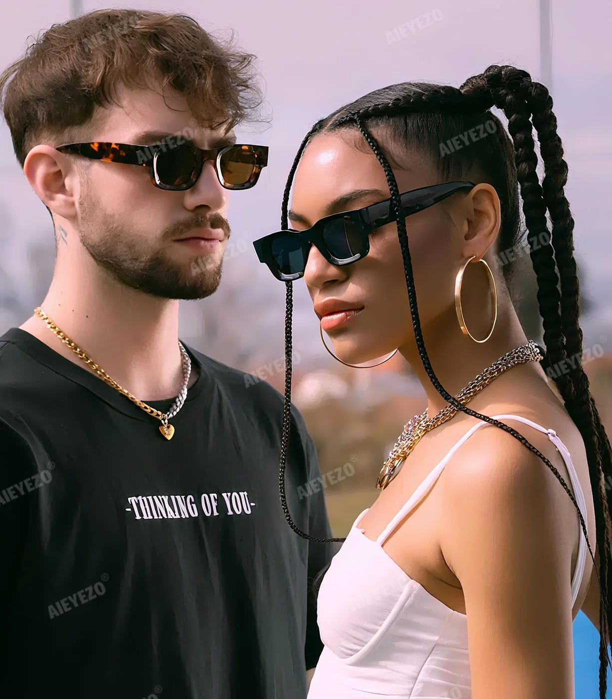 عینک آفتابی مستطیلی ضخیم مدرن AIEYEZO برای زنان و مردان، عینک آفتابی مربعی بزرگ قطبی شده به سبک رترو دهه 90