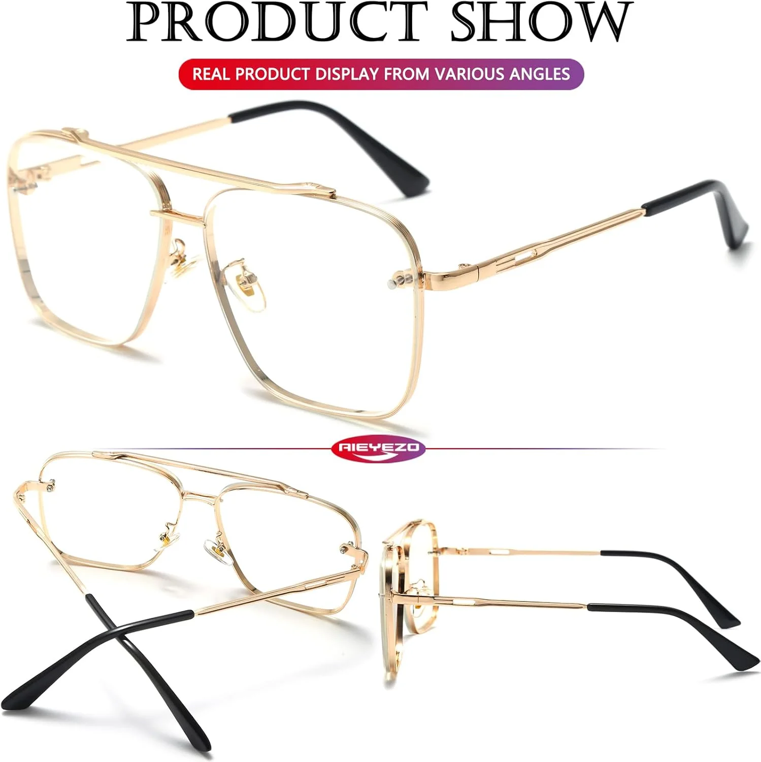 عینک آفتابی مربعی آینه ای مدرن AIEYEZO مردانه زنانه، مد روز، بزرگ، خلبانی، سایه روشن