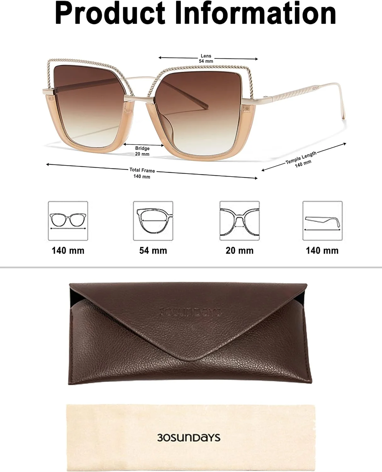 عینک آفتابی زنانه چشم گربه ای فلزی + استات 30Sundays - محافظت در برابر اشعه ماوراء بنفش: UV380-400