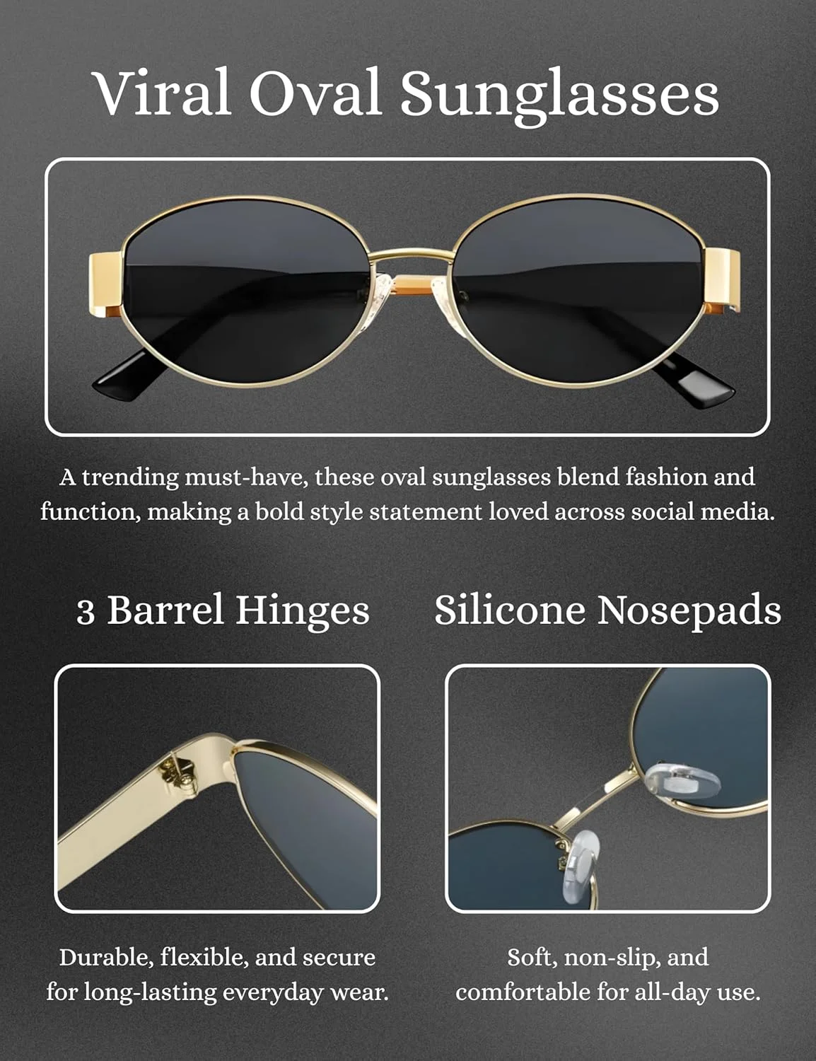 عینک آفتابی بیضی رترو 4Flaunt برای زنان و مردان | عینک آفتابی فلزی بادوام و شیک با لنزهای محافظ UV 400