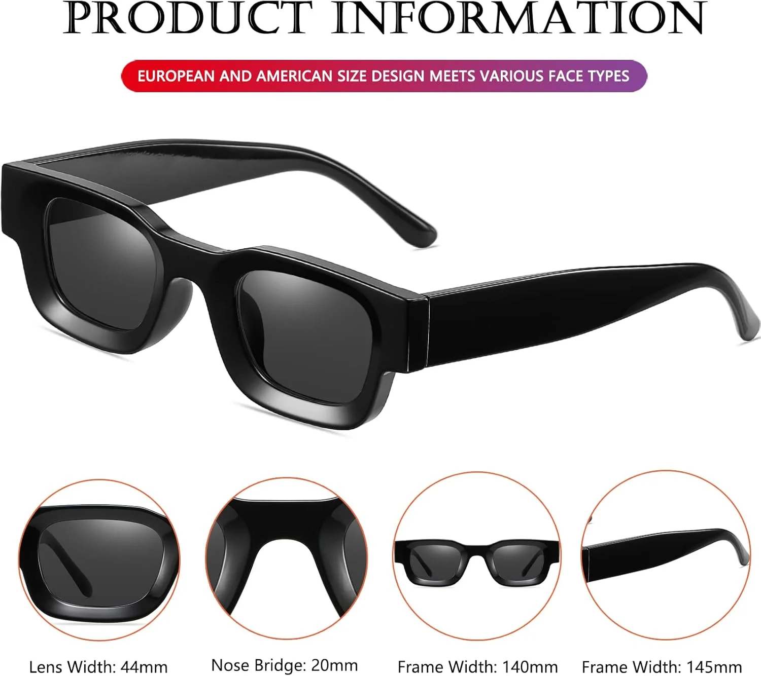 عینک آفتابی مستطیلی ضخیم مدرن AIEYEZO برای زنان و مردان، عینک آفتابی مربعی بزرگ قطبی شده به سبک رترو دهه 90