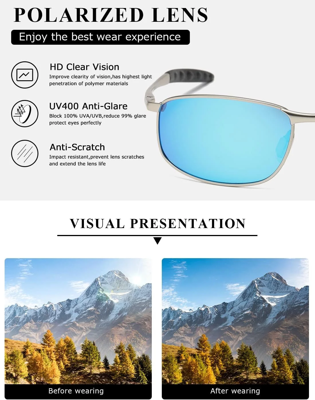 عینک آفتابی پلاریزه مردانه AEVOGUE با فریم فلزی مستطیلی و طراحی رترو مدل AE0395