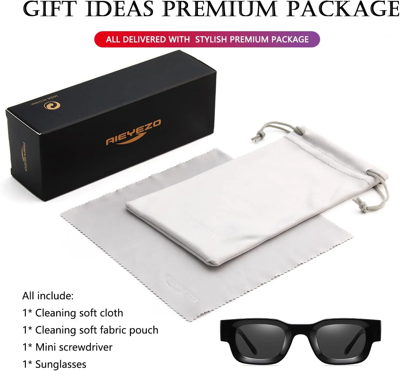 عینک آفتابی مستطیلی ضخیم مدرن AIEYEZO برای زنان و مردان، عینک آفتابی مربعی بزرگ قطبی شده به سبک رترو دهه 90