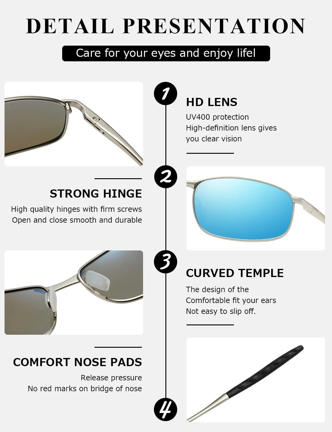 عینک آفتابی پلاریزه مردانه AEVOGUE با فریم فلزی مستطیلی و طراحی رترو مدل AE0395