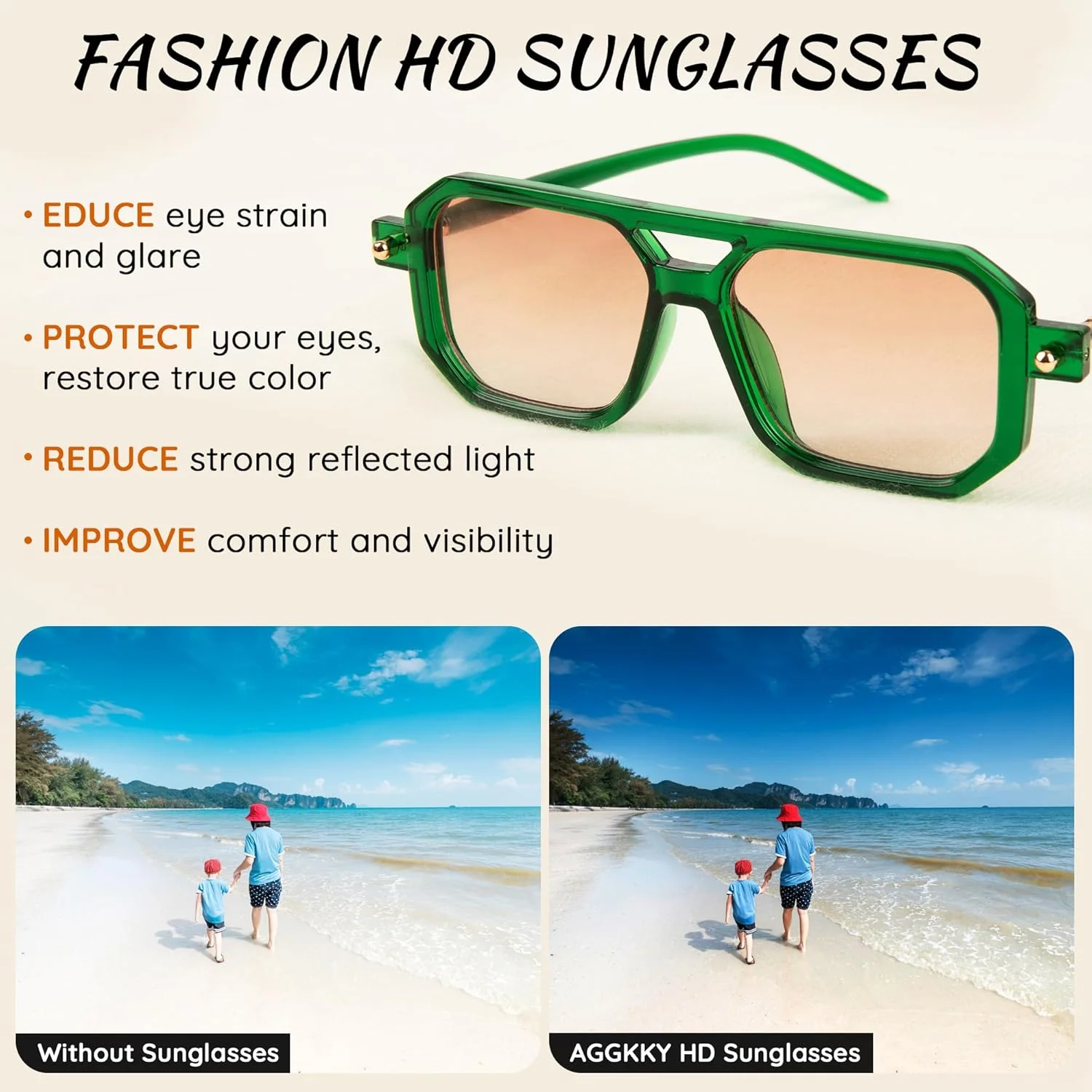 عینک آفتابی خلبانی مربعی وینتیج AGGKKY دهه 70 زنانه مردانه، فریم شیک و کلاسیک رترو UV400