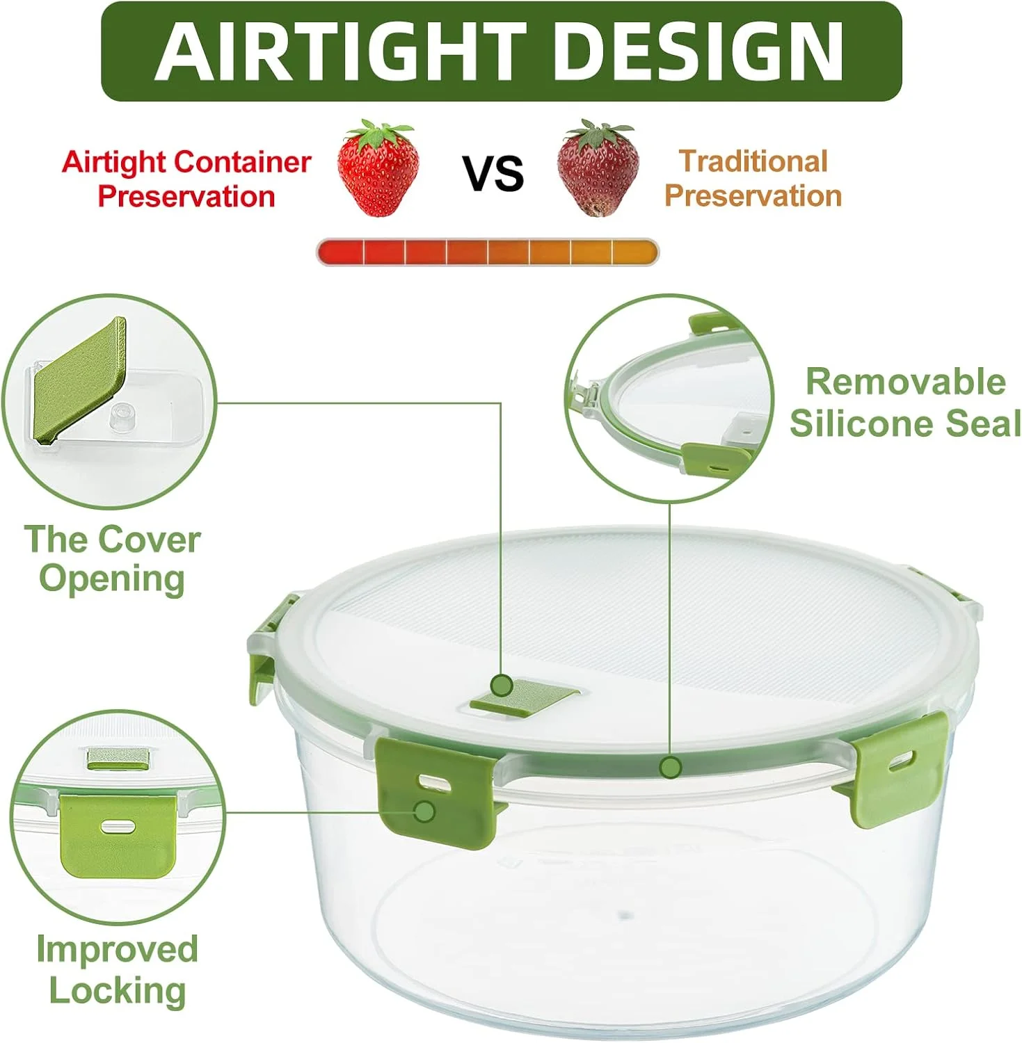 ظروف نگهداری غذا کینگ بون 4 تکه با درب، پلاستیکی، بدون BPA، ظروف نگهداری هواگیر، ظروف غذا، قابل شستشو در ماشین ظرفشویی، مایکروویو، فریزر، قابل چیدن (گرد)